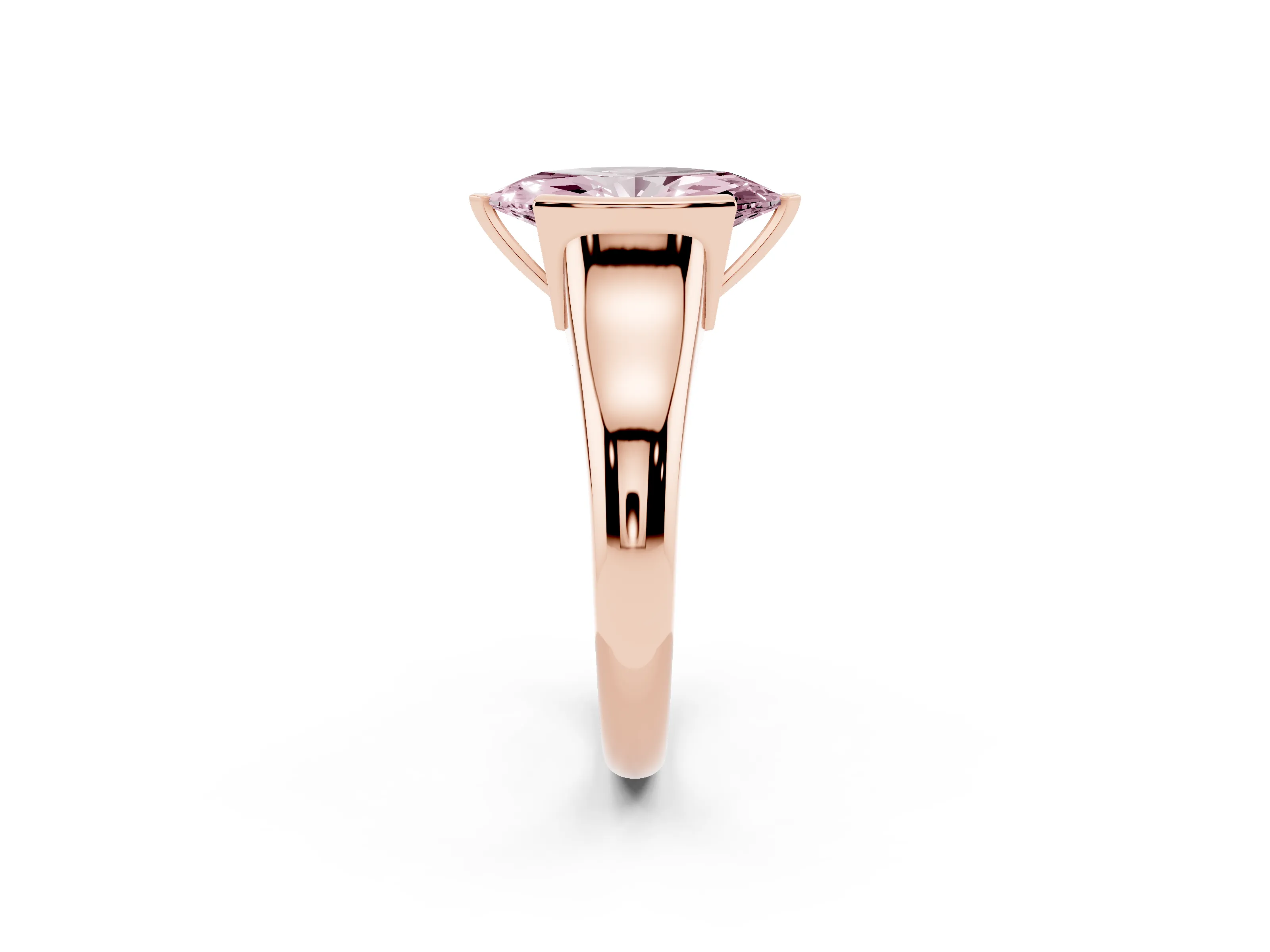 Fancy Pink Marquise Cut Diamond Solitaire Tension Set Ring Set in Rose gold with Split Shank Band