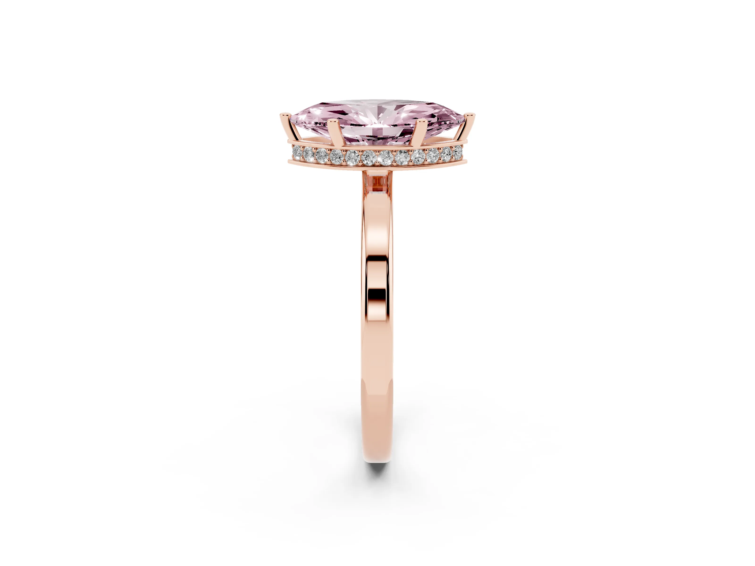 Fancy Pink Marquise Cut Diamond Solitaire Engagement Ring Set in Rose gold with Prong Setting on a Plain Band