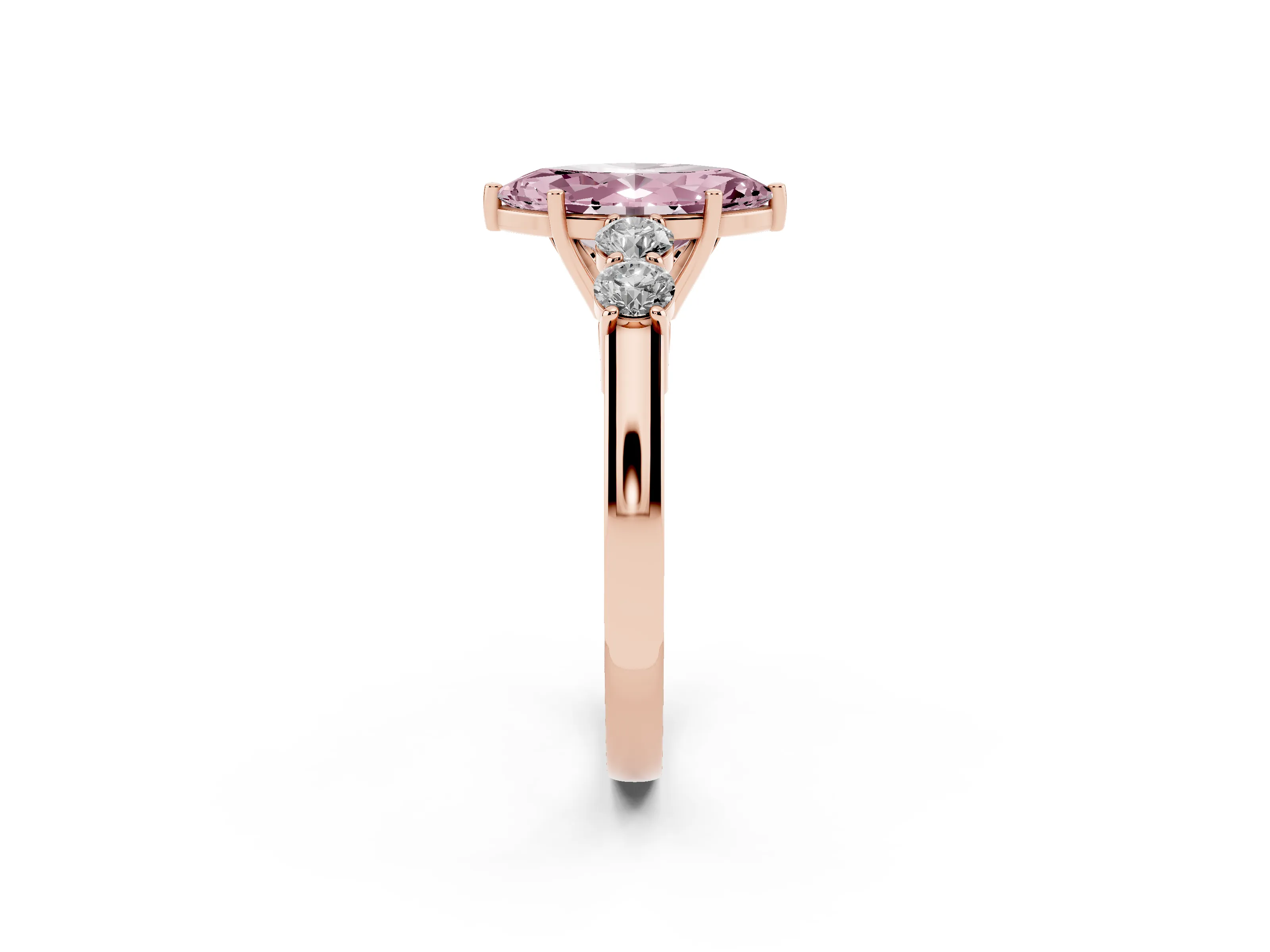 Fancy Pink Marquise Cut Diamond Five-Stone Prong Set Band Ring Set in Rose gold with Polished Band