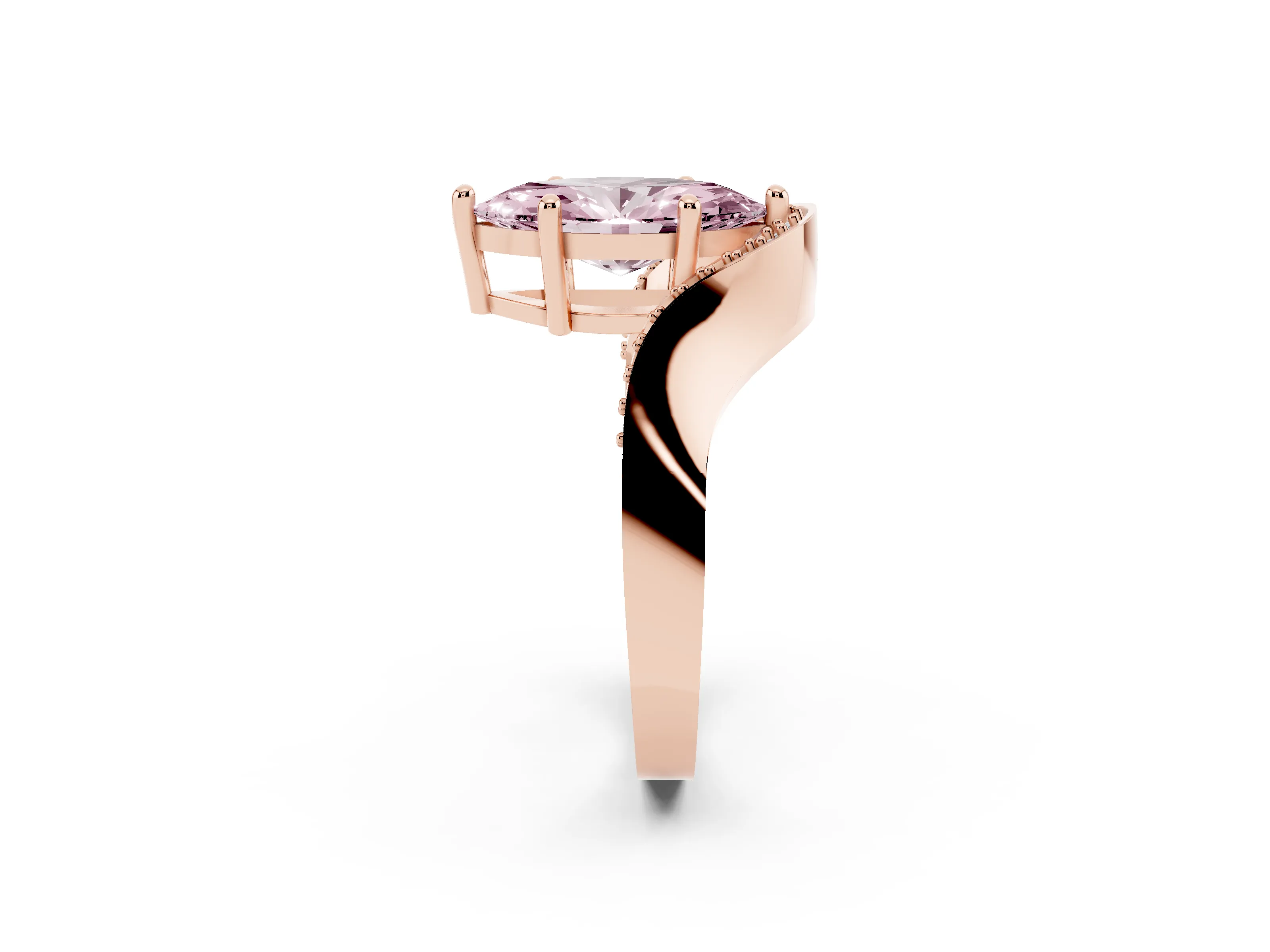 Fancy Pink Marquise Cut Diamond Solitaire Engagement Ring Set in Rose gold with Pavé Shoulders