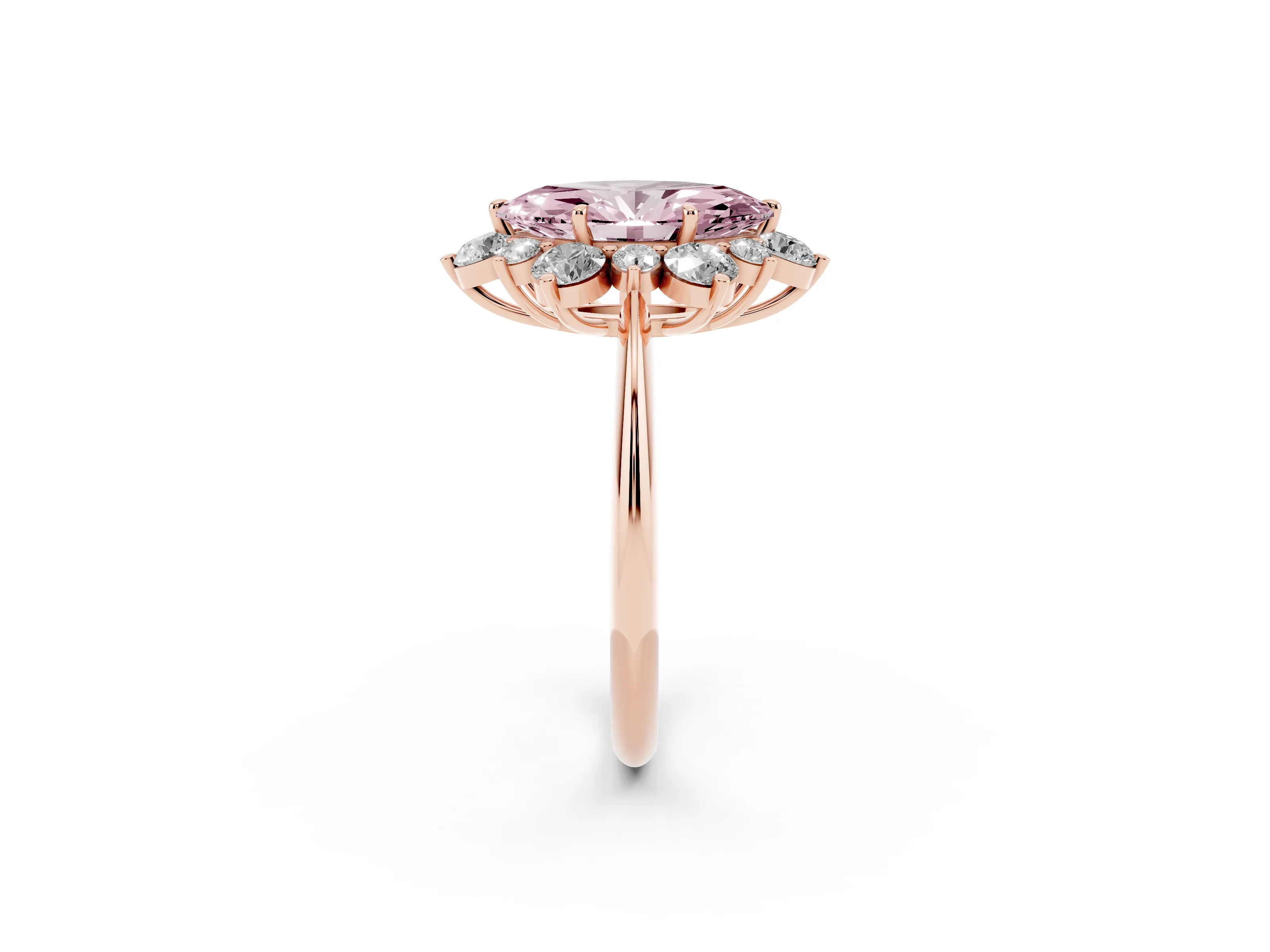 Fancy Pink Marquise Cut Diamond Cluster Halo Ring Set in Rose gold with Solitaire Band and Prong Setting