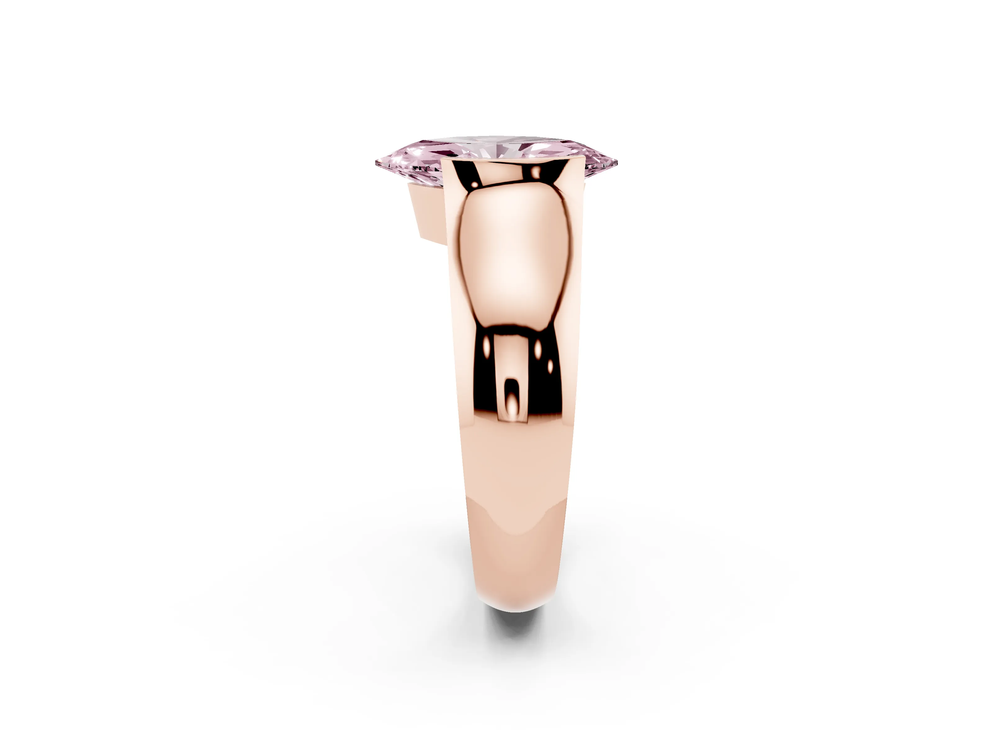 Fancy Pink Marquise Cut Diamond Bezel Solitaire Ring Set in Rose gold with Wide Band