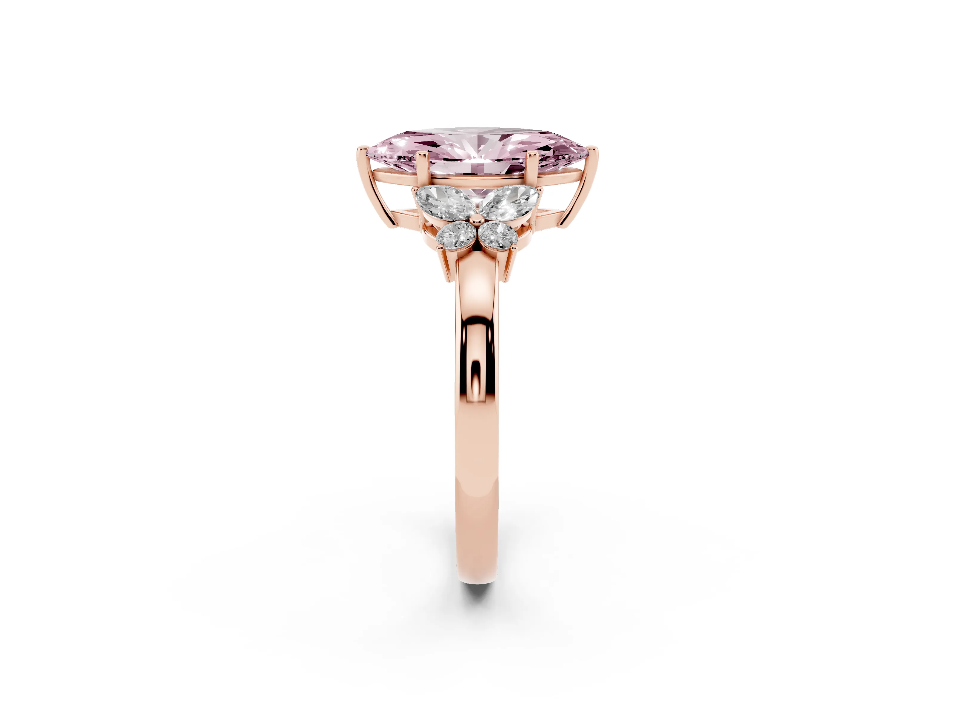 Fancy Pink Marquise Cut Diamond Solitaire Floral Ring Set in Rose gold with Marquise Petals and Prong Setting