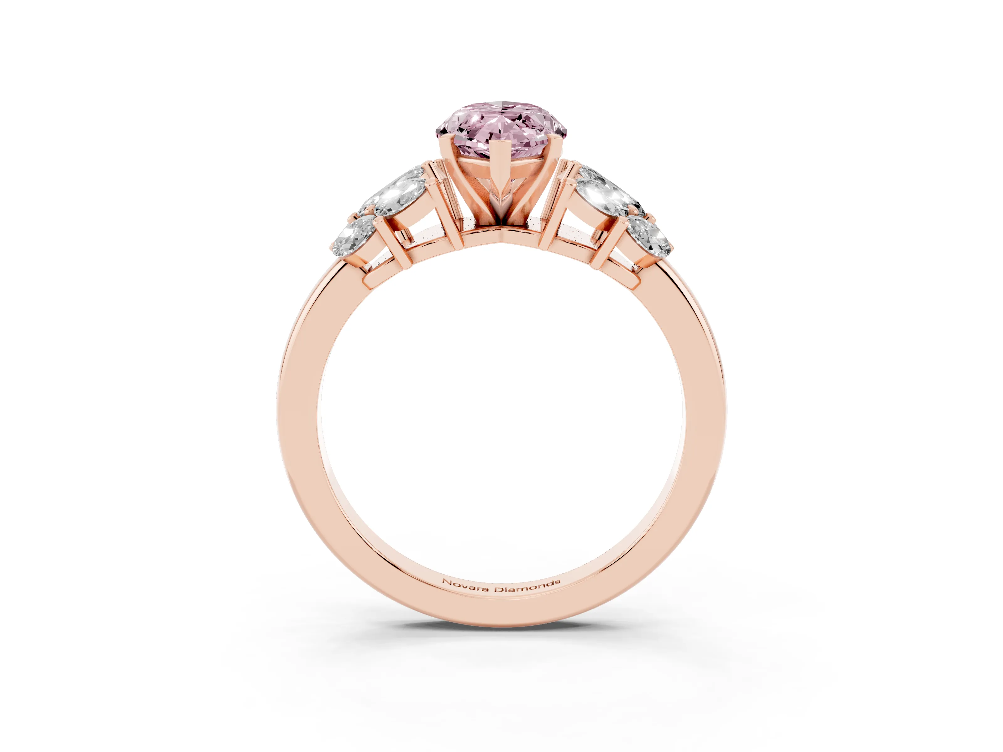Fancy Pink Marquise Cut Diamond Cluster Leaf Design Ring Set in Rose gold with Prong Setting