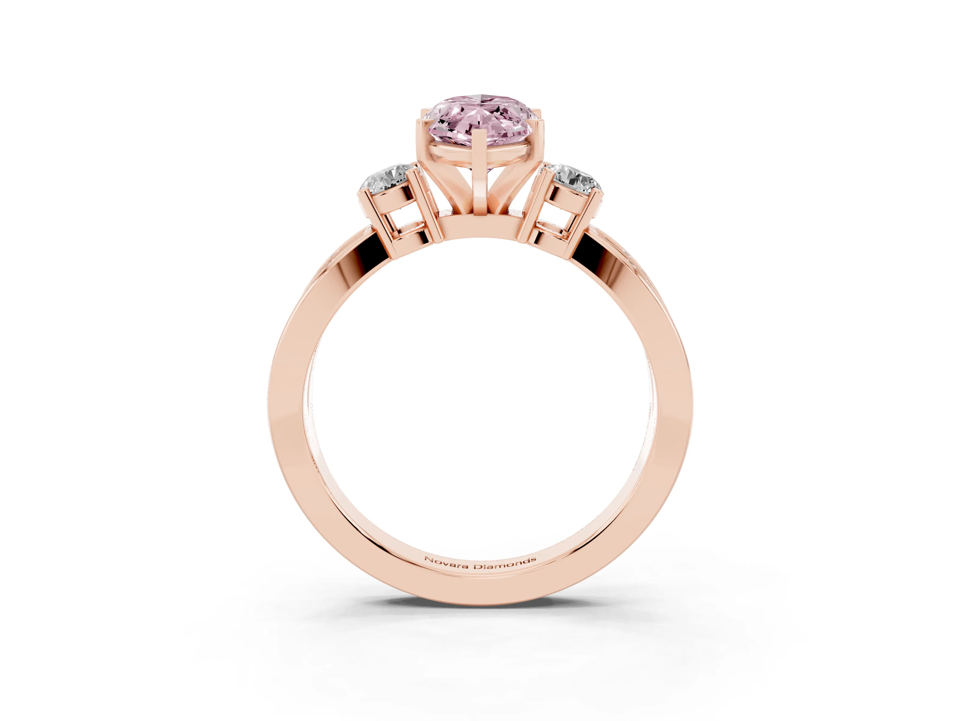 Fancy Pink Three-Stone Marquise Cut Diamond Twist Band Ring Set in Rose gold with Pavé Accents and Prong Setting