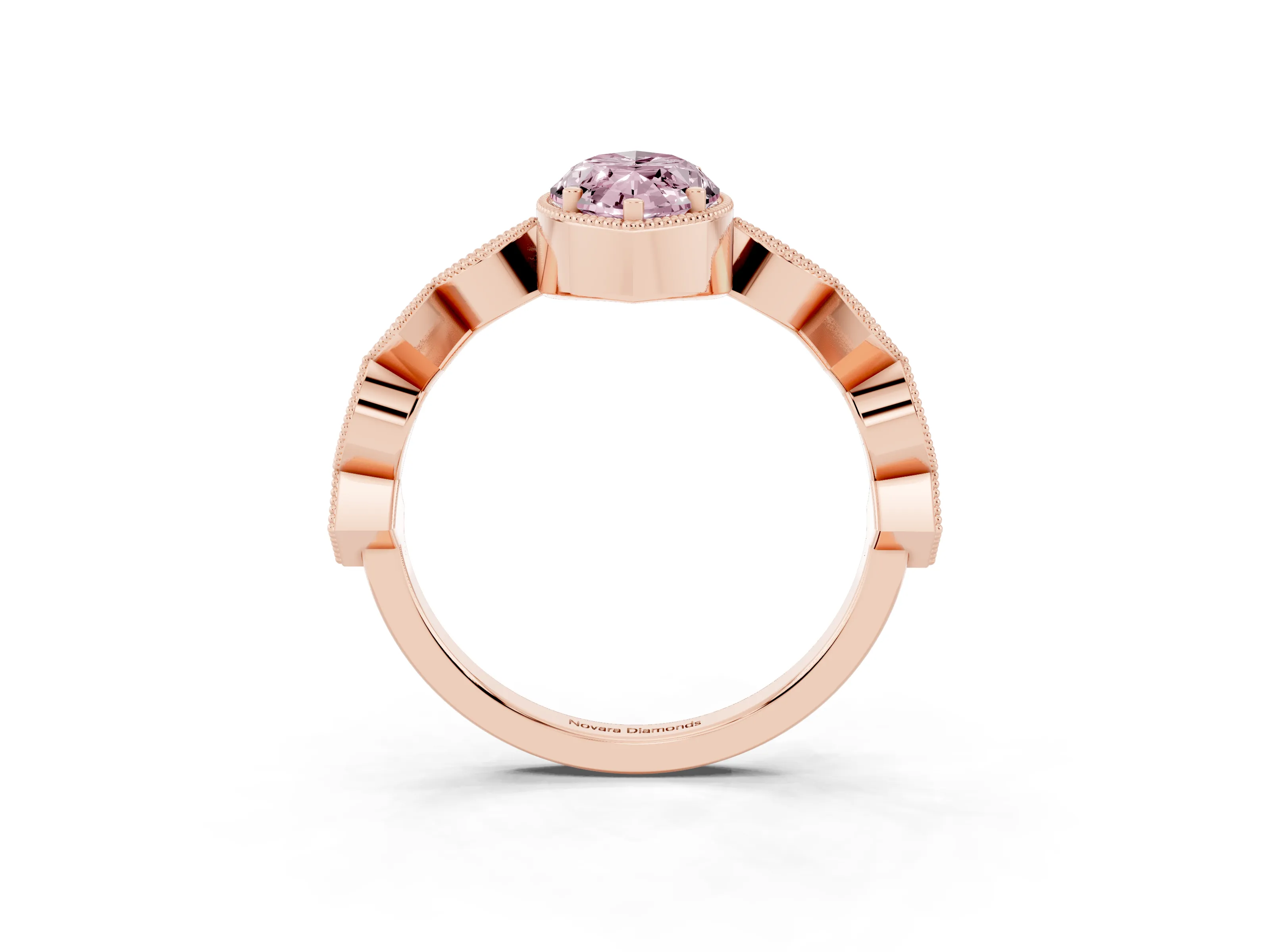 Fancy Pink Marquise Cut Diamond Milgrain Marquise Twist Band Ring Set in Rose gold with Prong Setting
