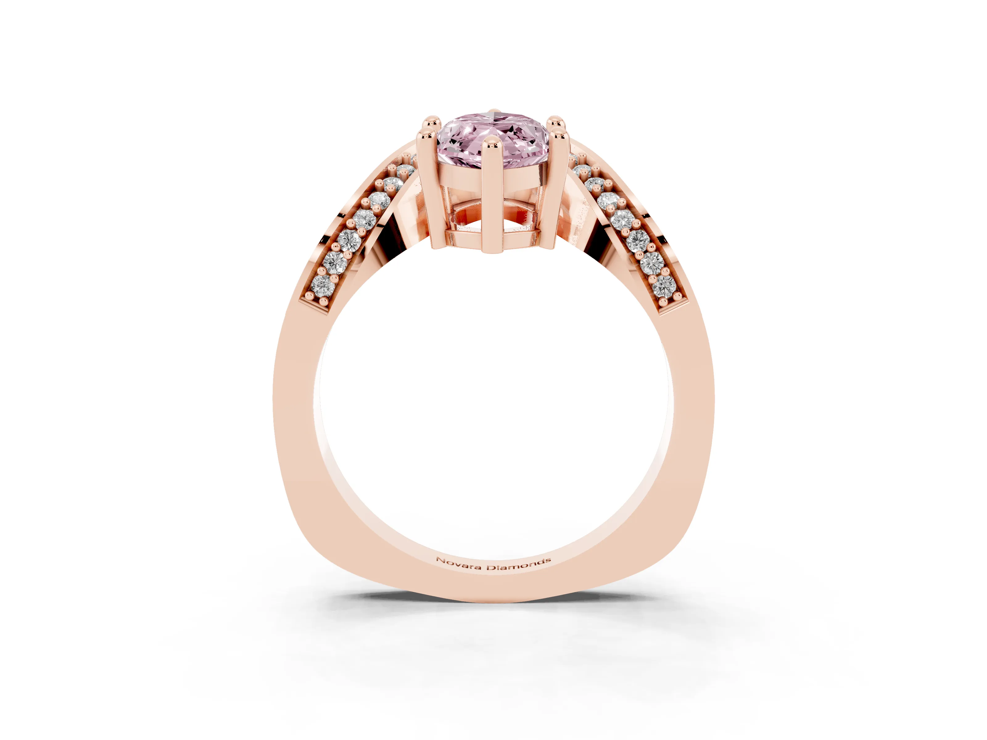 Fancy Pink Marquise Cut Diamond Solitaire Engagement Ring Set in Rose gold with Pavé Shoulders