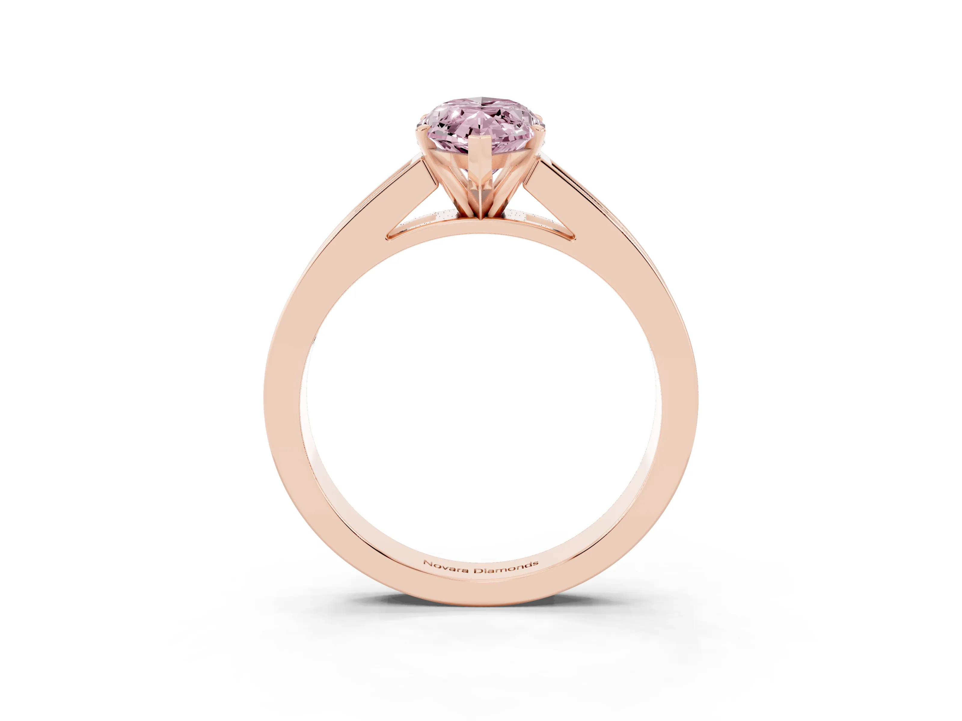 Fancy Pink Marquise Cut Diamond Solitaire Ring Set in Rose gold with Channel-Set Band and Prong Setting