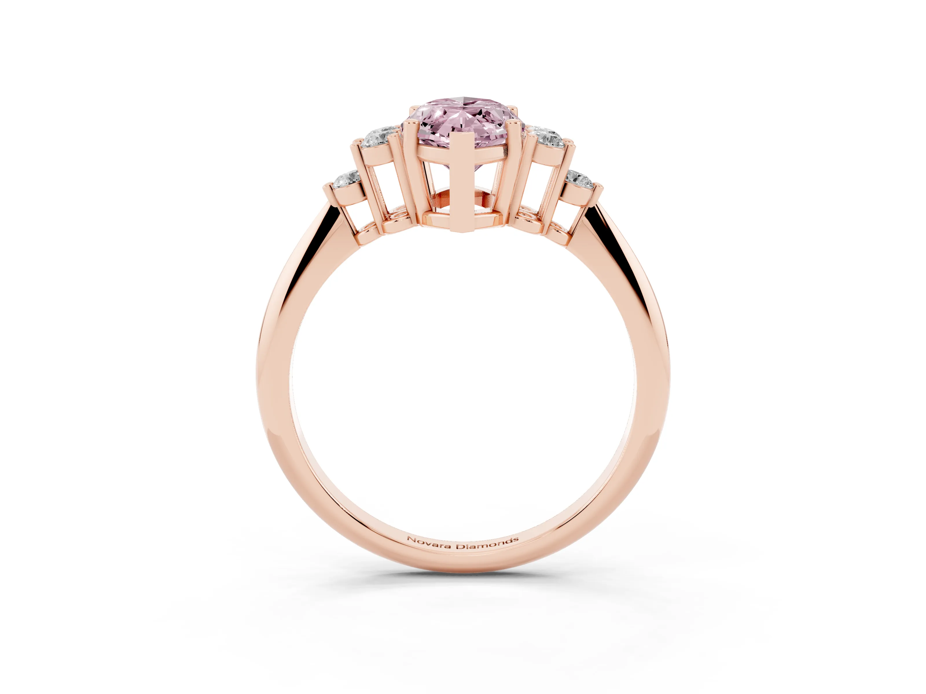 Fancy Pink Marquise Cut Diamond Cluster Ring Set in Rose gold with Plain Band and Prong Setting
