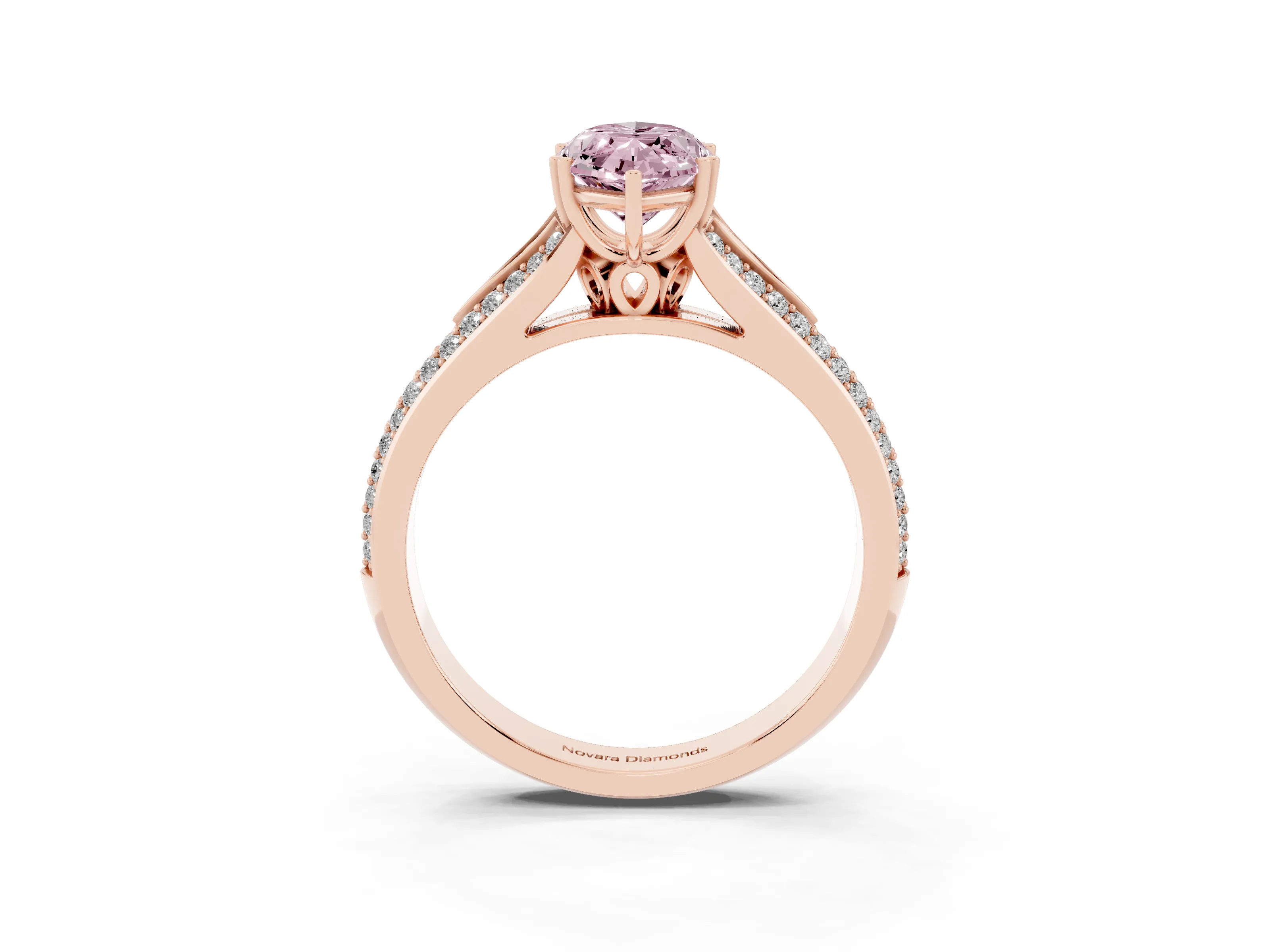 Fancy Pink Marquise Cut Diamond Split Shank Pavé Engagement Ring Set in Rose gold with Prong-Set Center Stone