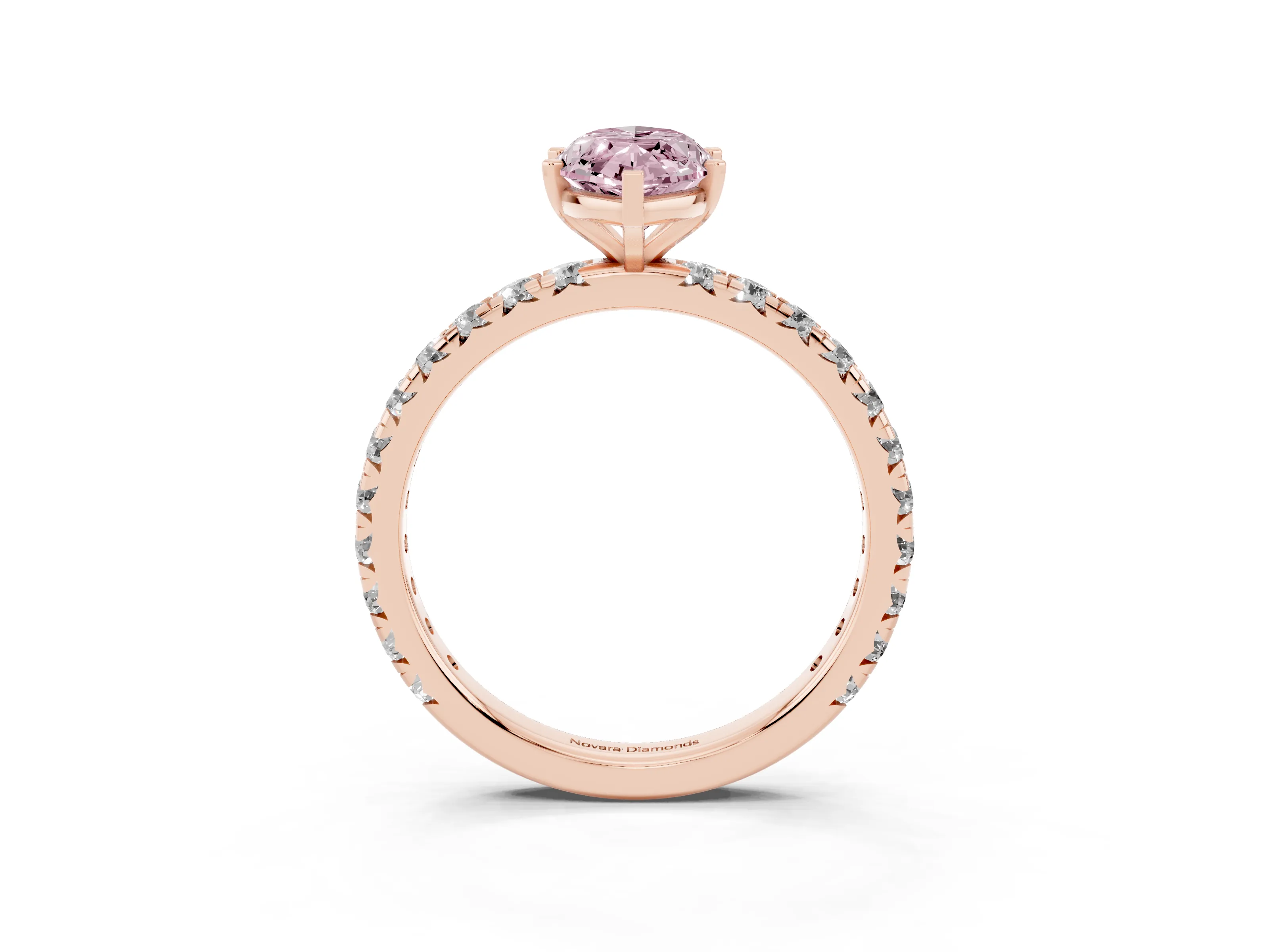 Fancy Pink Marquise Cut Diamond Pavé Solitaire Ring Set in Rose gold with Round Band and Prong Setting