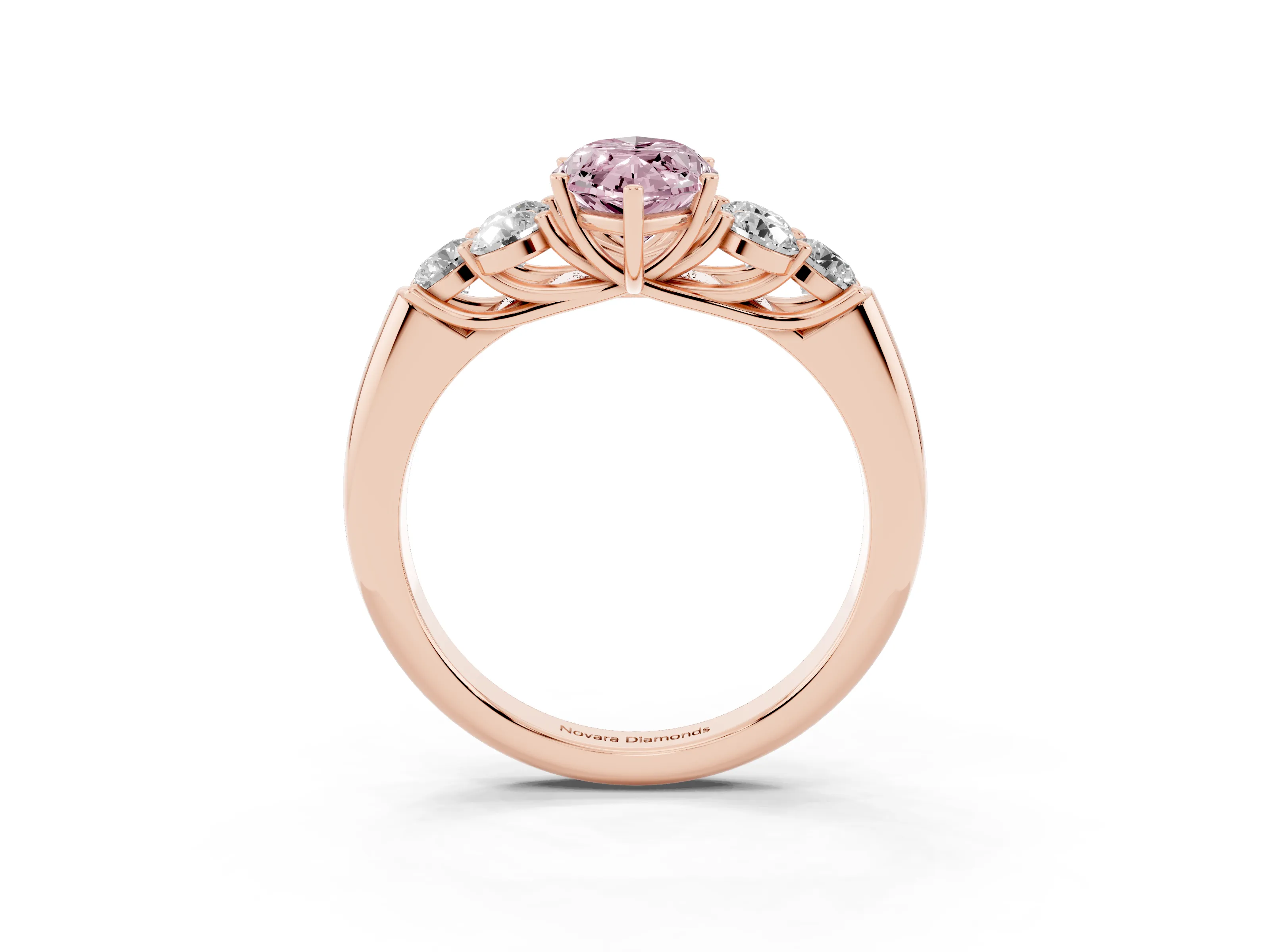 Fancy Pink Marquise Cut Diamond Cluster Ring Set in Rose gold with Round Accent Stones and Prong Setting on a Plain Band