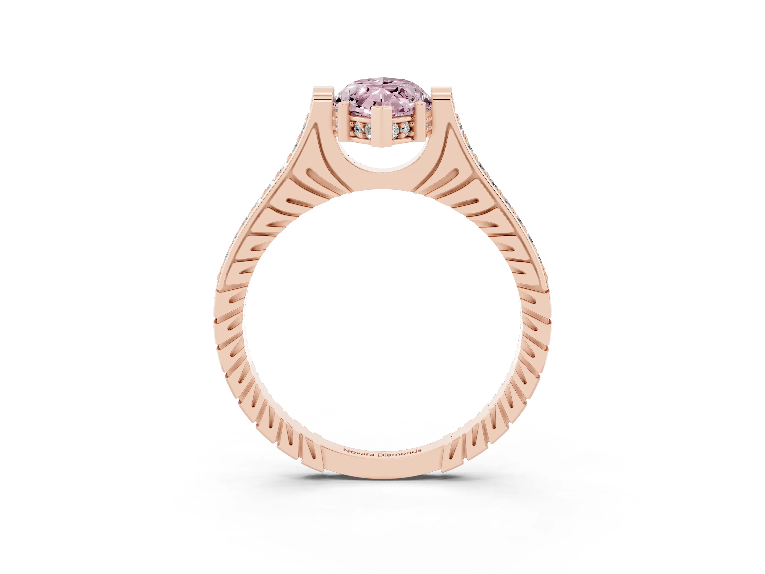Fancy Pink Marquise Cut Diamond Solitaire Ring Set in Rose gold with Channel Set Band and Bezel Prong Setting