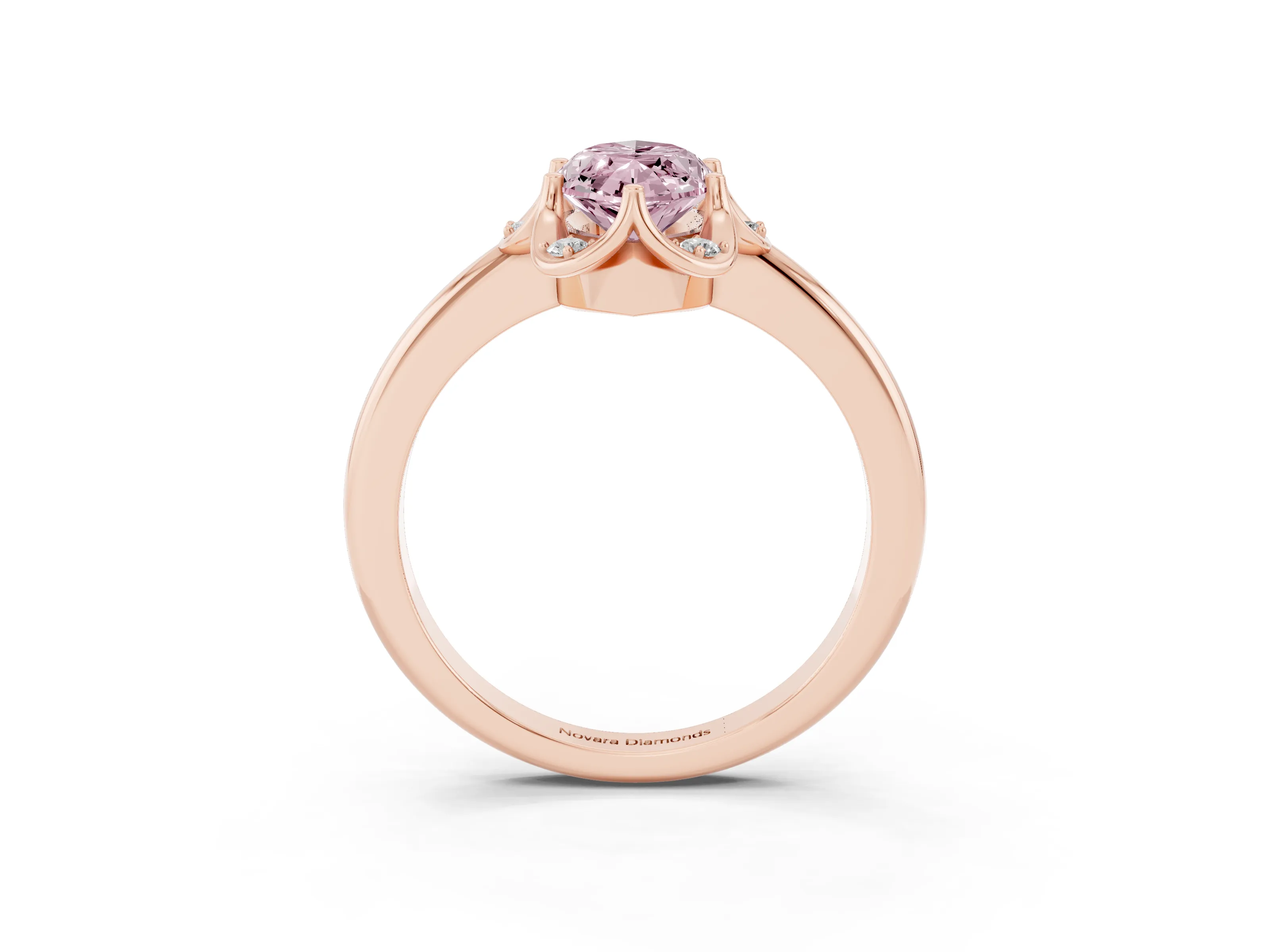 Fancy Pink Marquise Cut Diamond Round Cluster Halo Ring Set in Rose gold with Solitaire Band and Prong Setting
