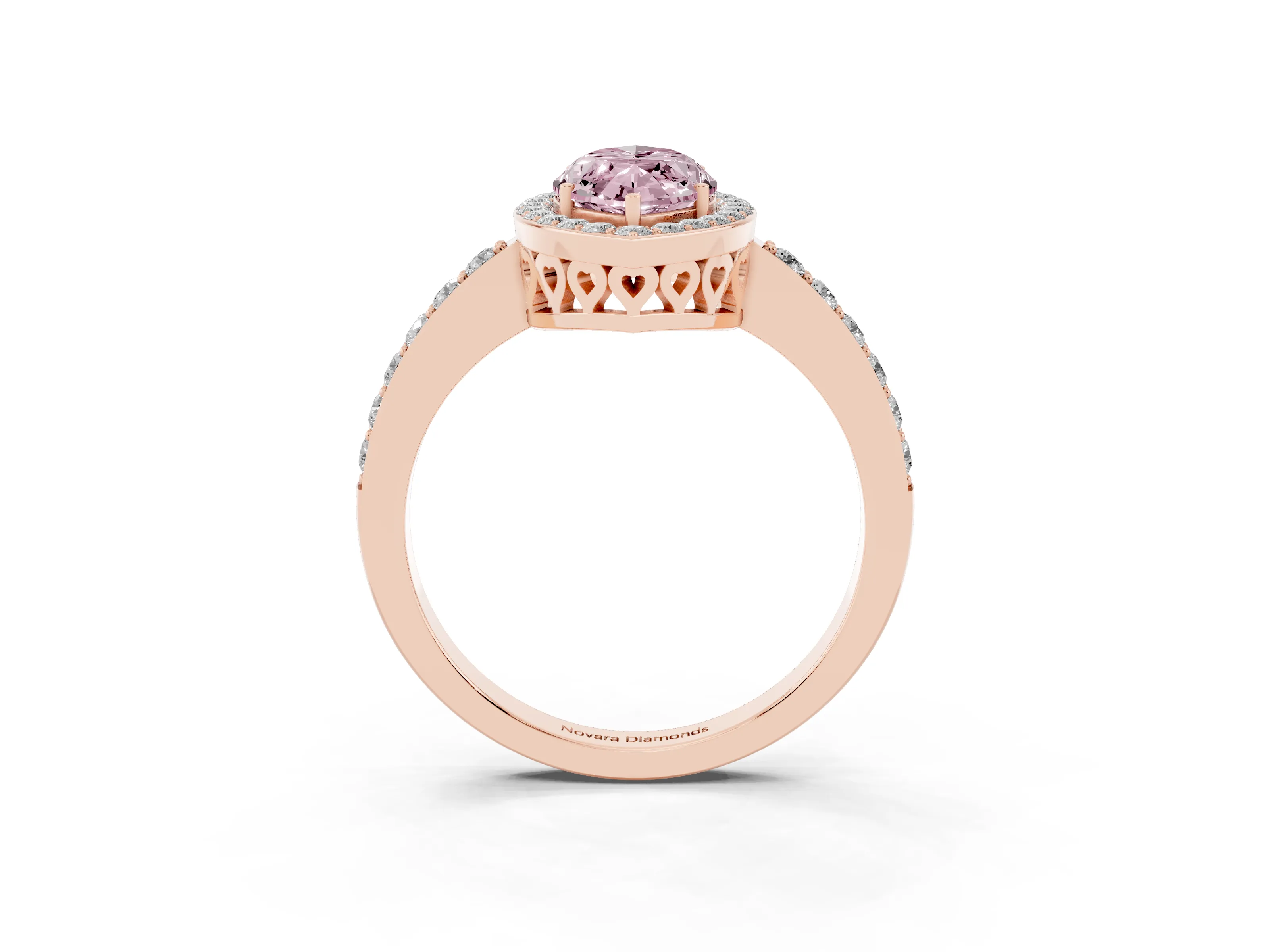 Fancy Pink Marquise Cut Diamond Halo Ring Set in Rose gold with Pavé-Setting Band and Open Prong Center