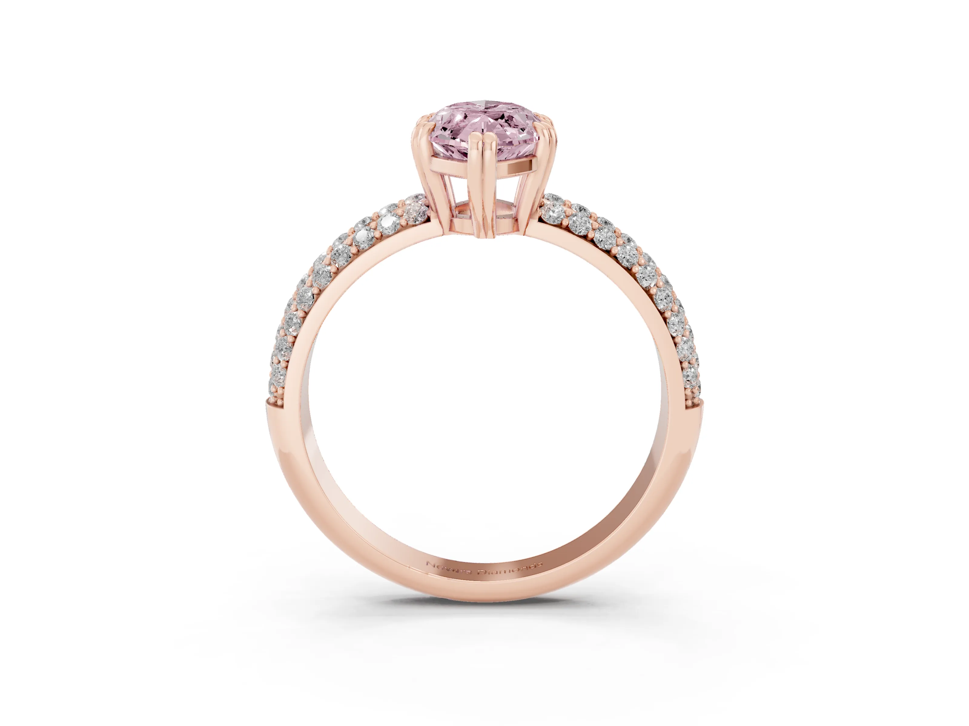 Fancy Pink Marquise Cut Diamond Solitaire Ring Set in Rose gold with Multi-Row Round Pavé Band and Prong Setting