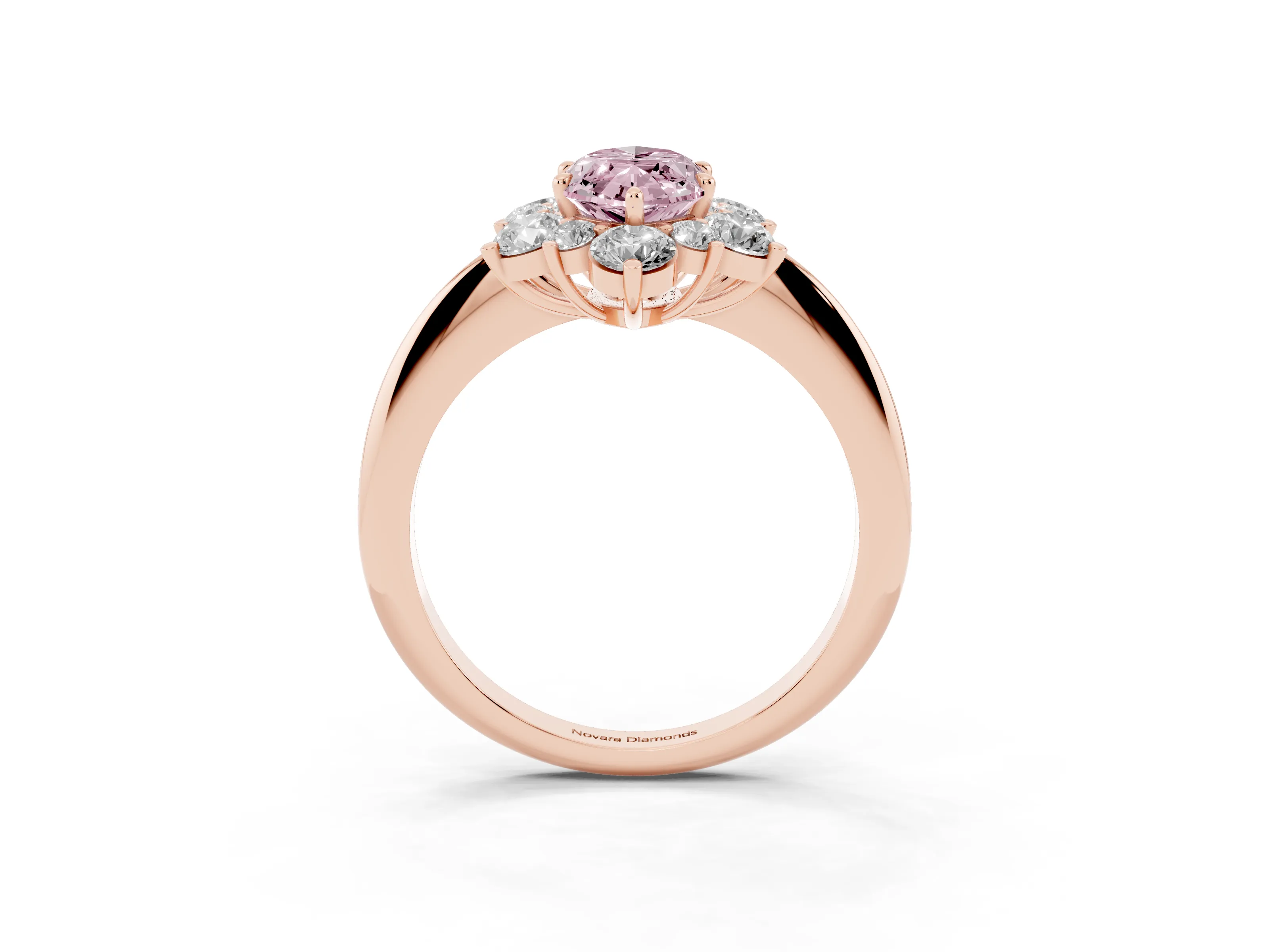 Fancy Pink Marquise Cut Diamond Cluster Halo Ring Set in Rose gold with Solitaire Band and Prong Setting