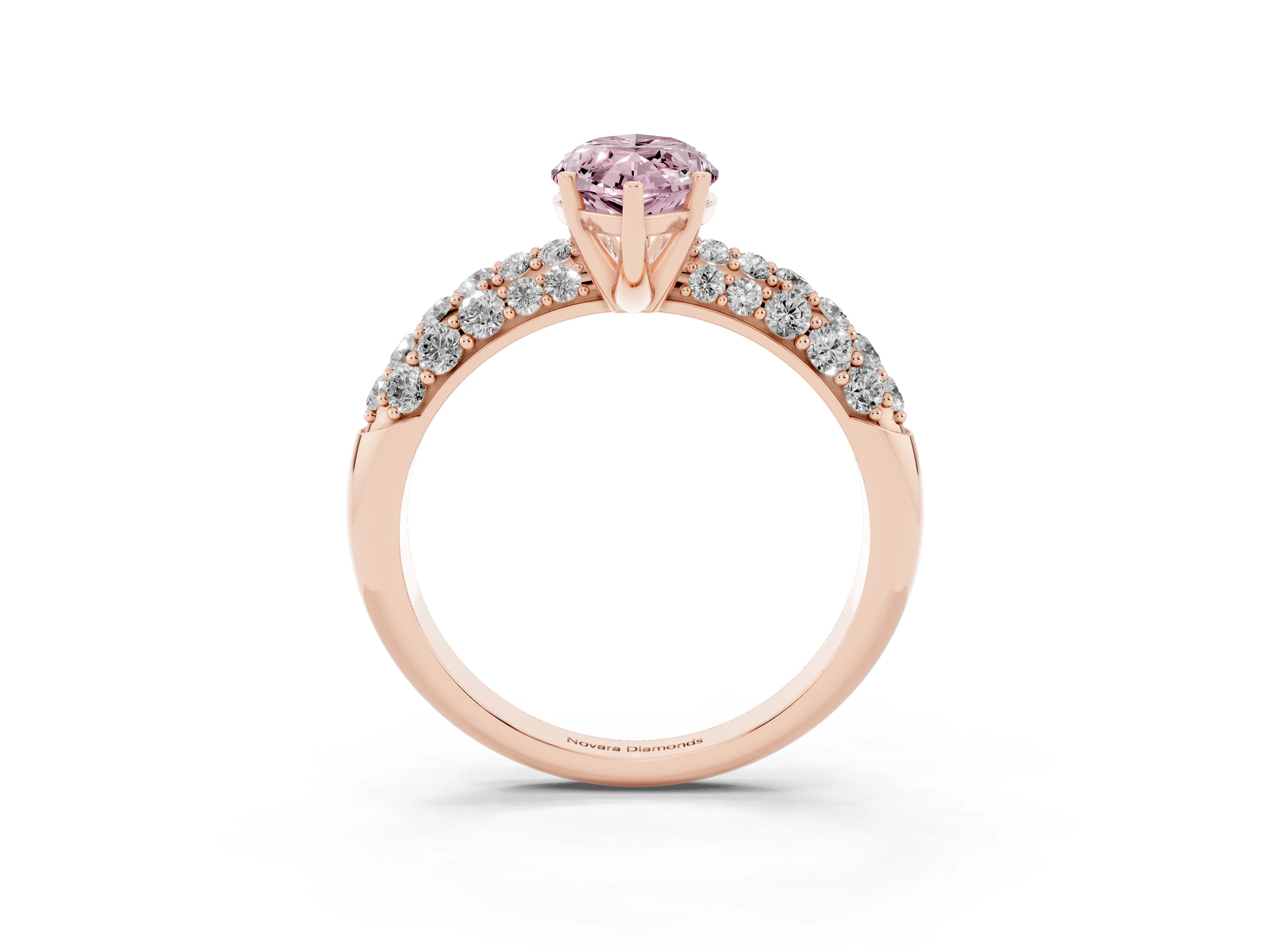 Fancy Pink Marquise Cut Diamond Pavé Band Solitaire Ring Set in Rose gold with Close-Set Accent Stones and Prong Setting