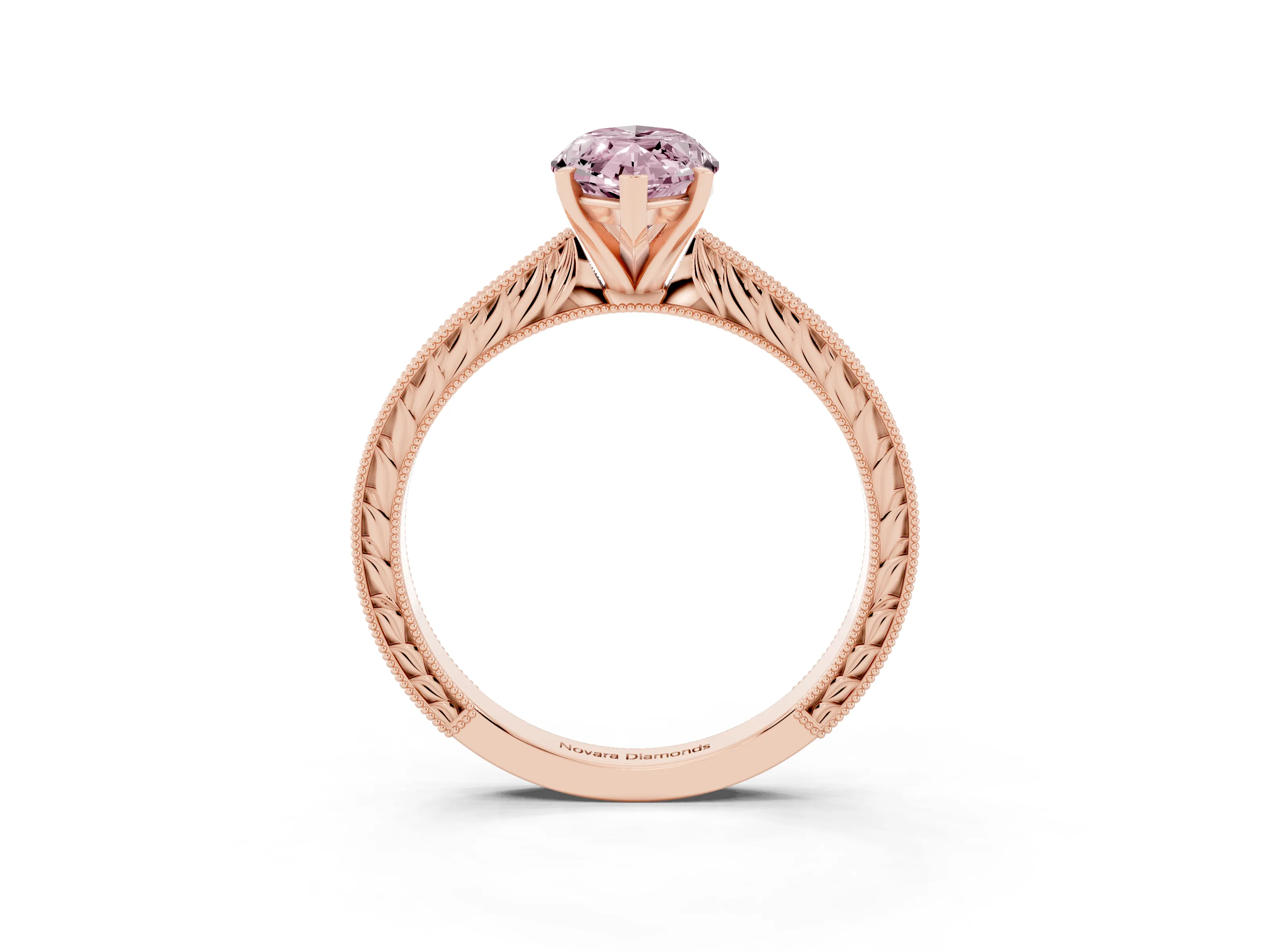 Fancy Pink Marquise Cut Diamond Solitaire Milgrain Engraved Band Set in Rose gold with Prong Setting