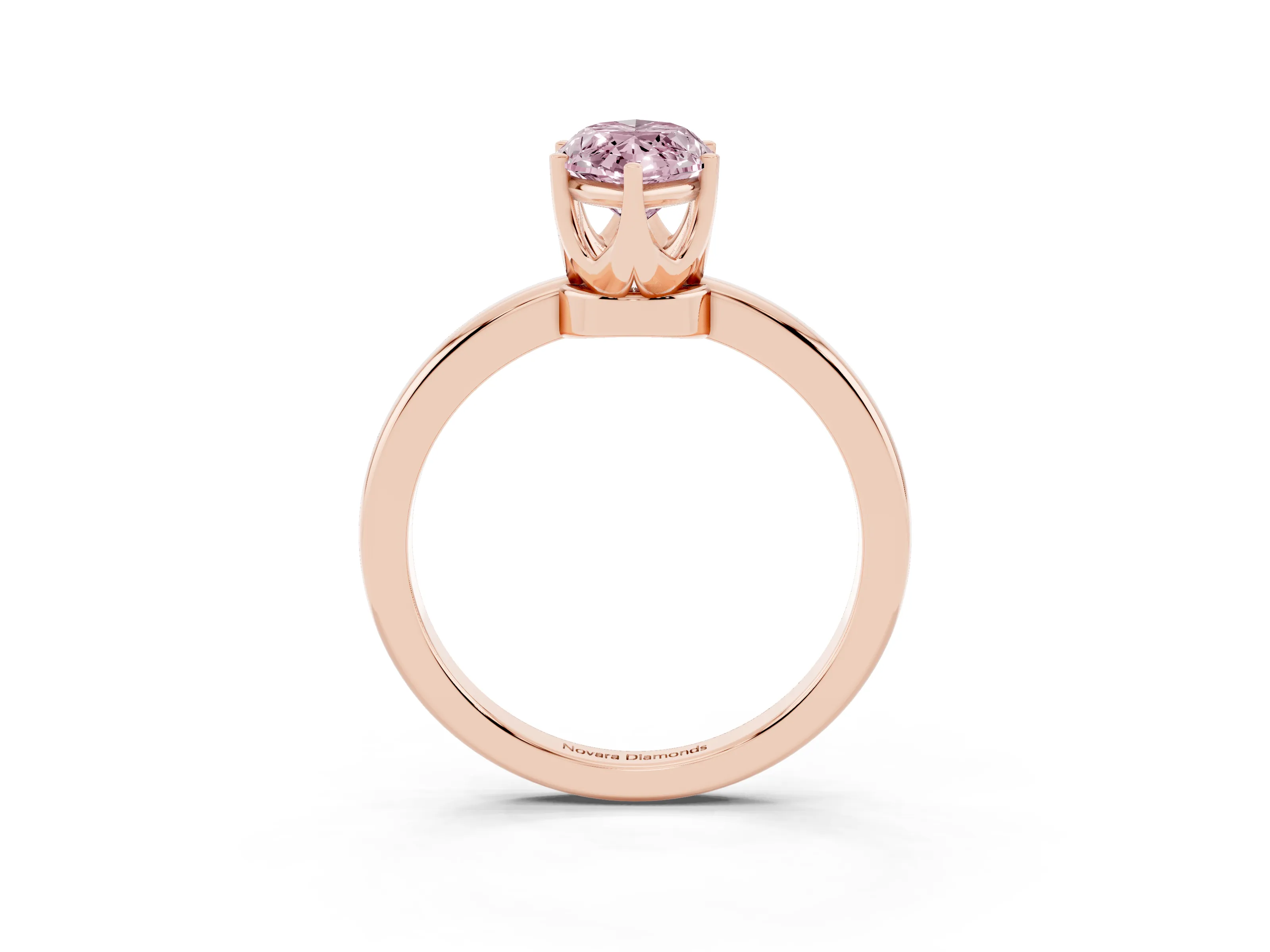Fancy Pink Marquise Cut Diamond Solitaire Ring Set in Rose gold with Raised Prong Setting on a Classic Band