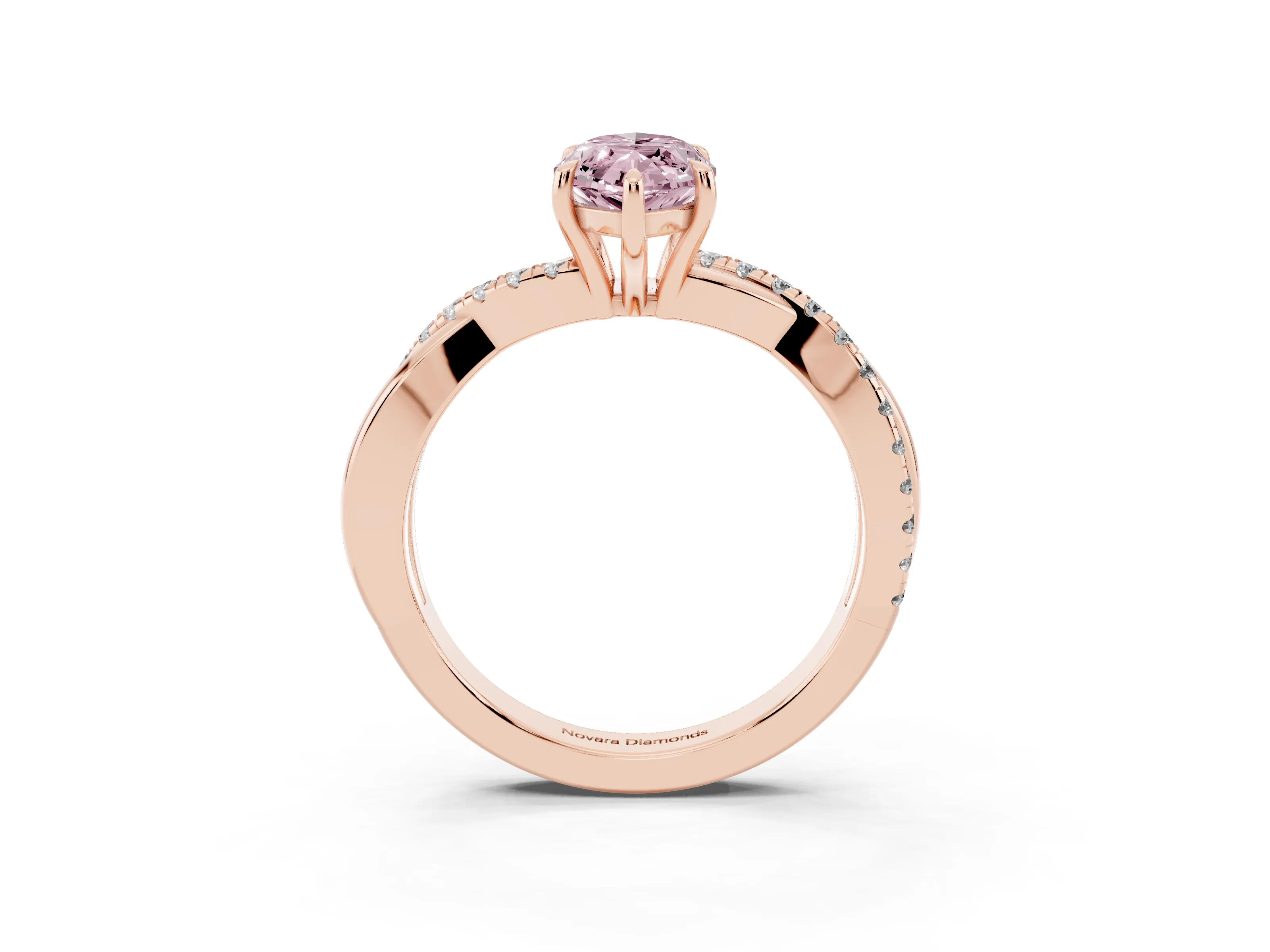 Fancy Pink Marquise Cut Diamond Twisted Pavé Band Ring Set in Rose gold with Prong Setting