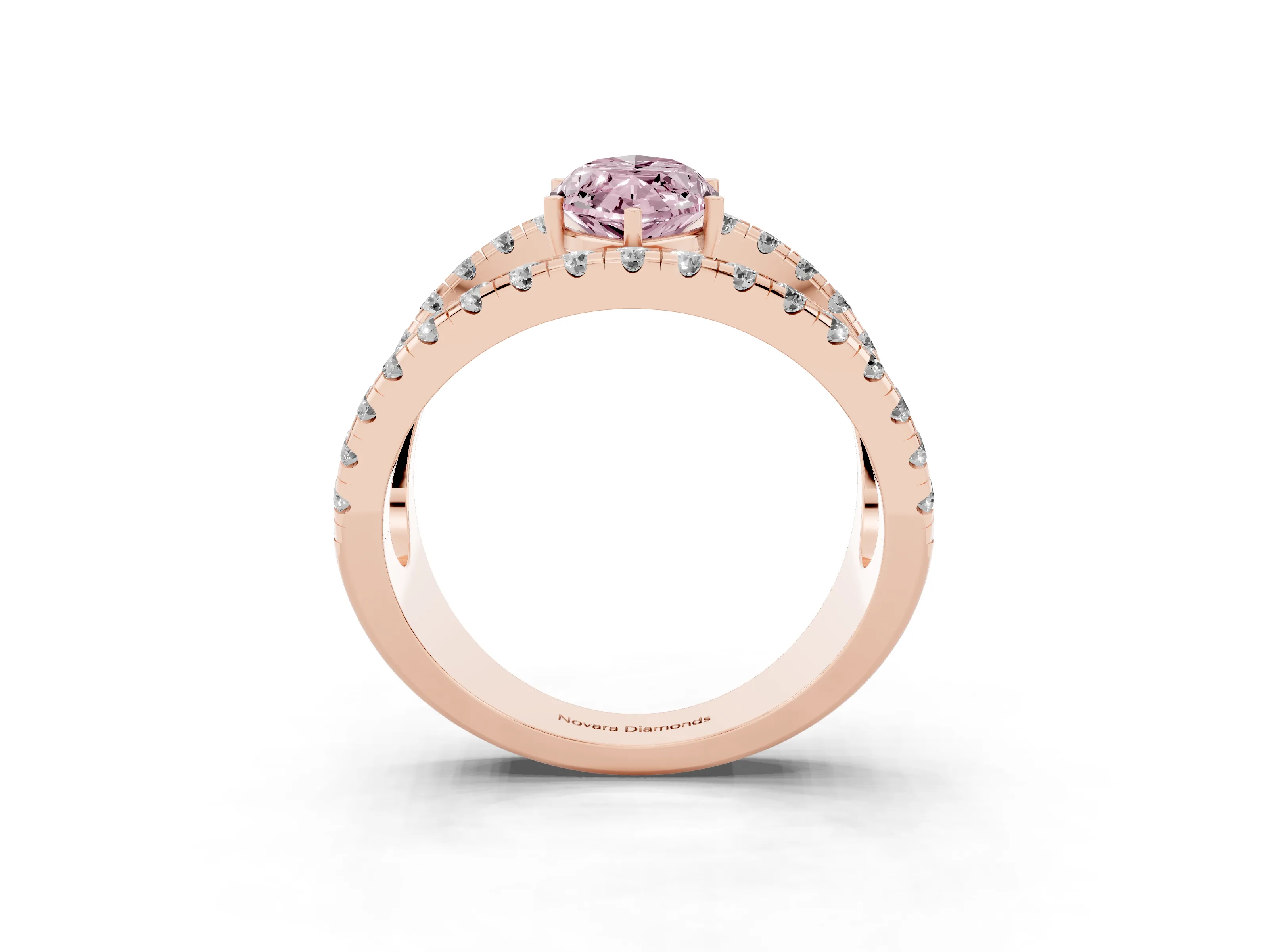 Fancy Pink Marquise Cut Diamond Split Shank Pavé Solitaire Ring Set in Rose gold with Open Shank Design