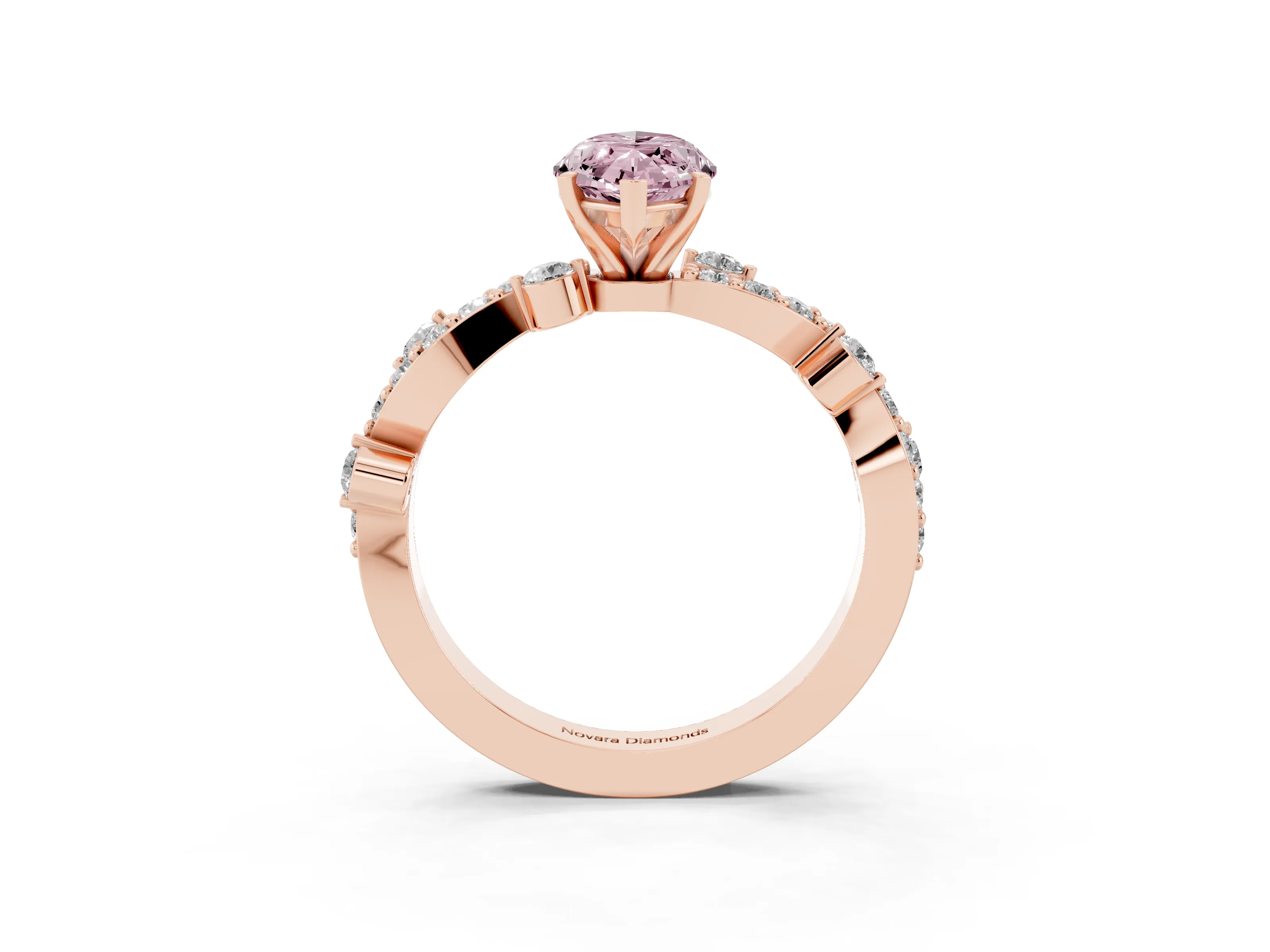 Fancy Pink Marquise Cut Diamond Solitaire Twisted Band Set in Rose gold with Pavé Setting