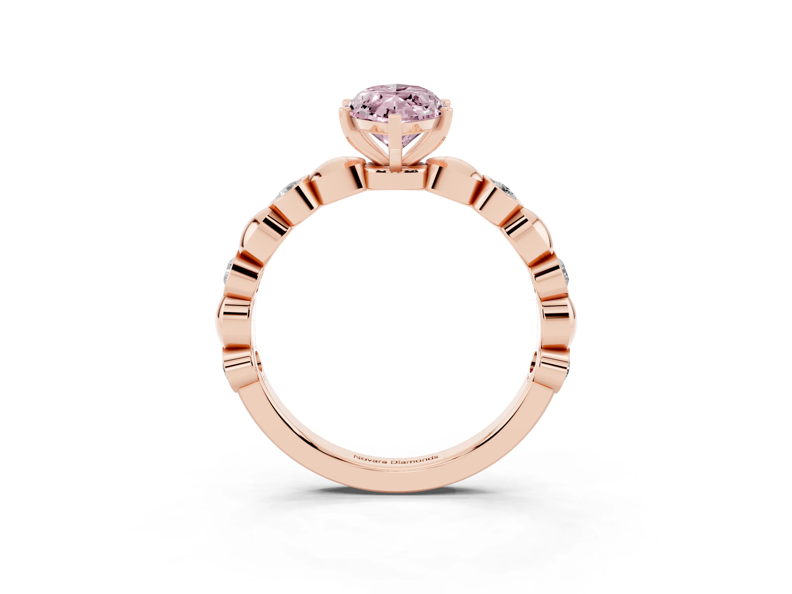 Fancy Pink Marquise Cut Diamond Solitaire Ring Set in Rose gold with Bezel-Set Accents on Beaded Band and Prong Setting