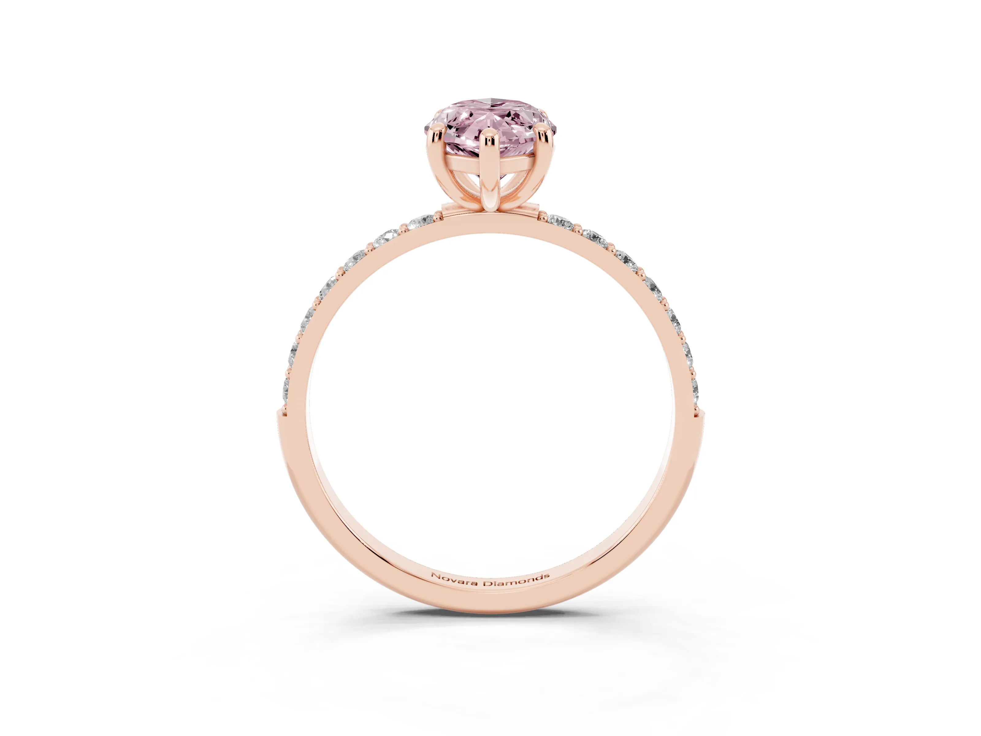 Fancy Pink Marquise Cut Diamond Solitaire Ring Set in Rose gold with Round Pavé Band and Prong Setting