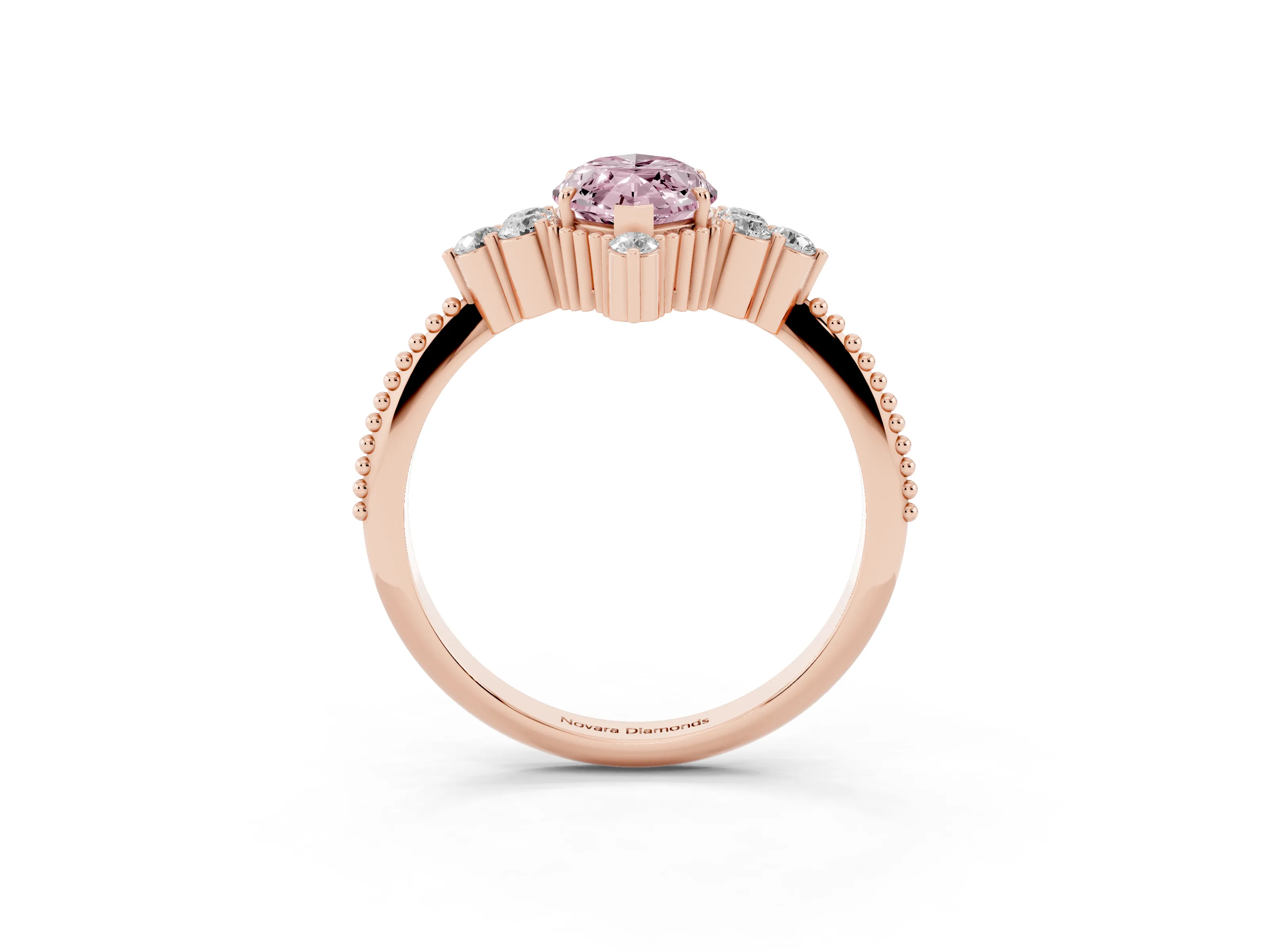 Fancy Pink Marquise Cut Diamond Cluster Ring Set in Rose gold with Beaded Band