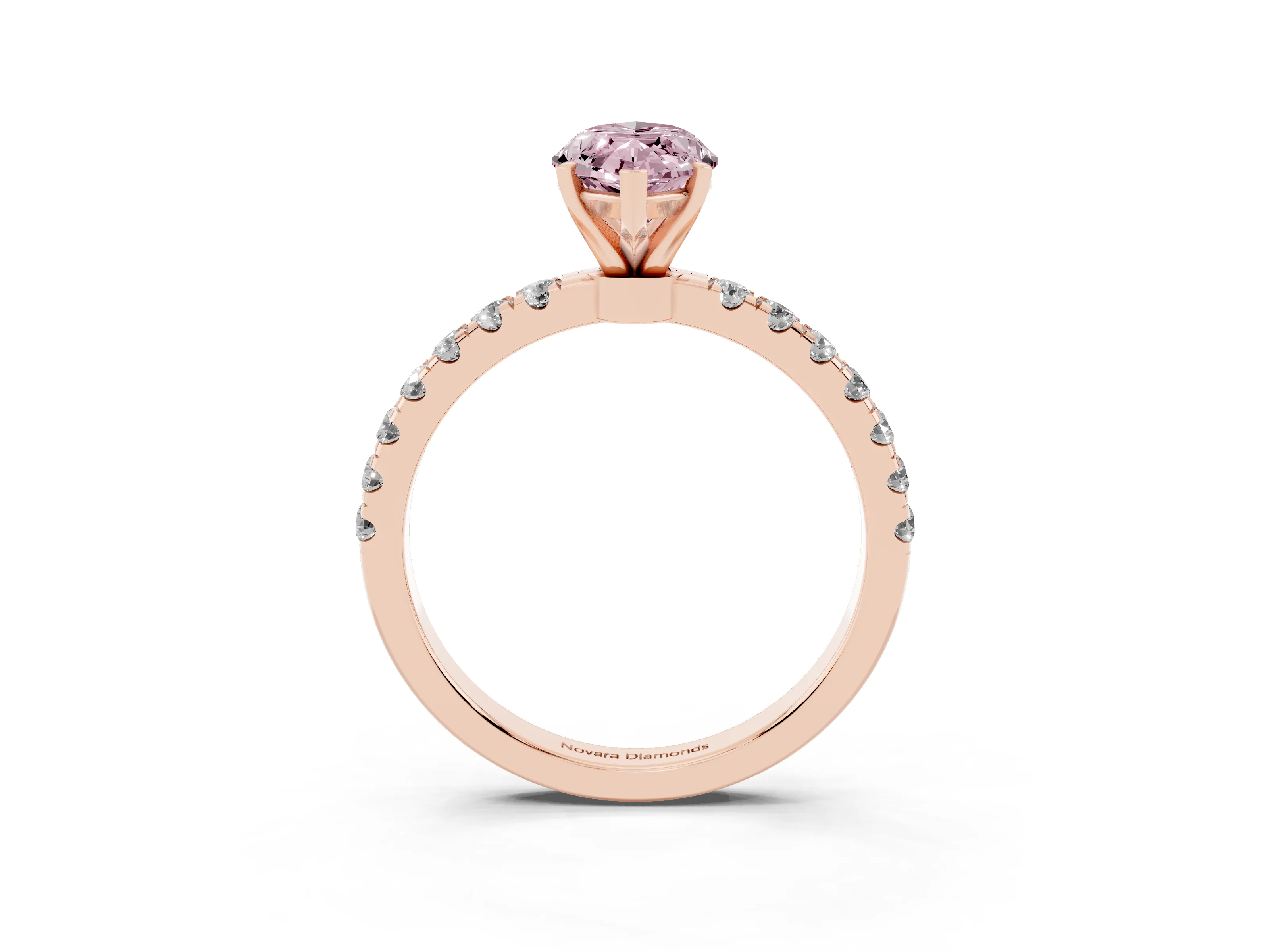 Fancy Pink Marquise Cut Diamond Solitaire Ring Set in Rose gold with Pavé Accents and Prong Setting