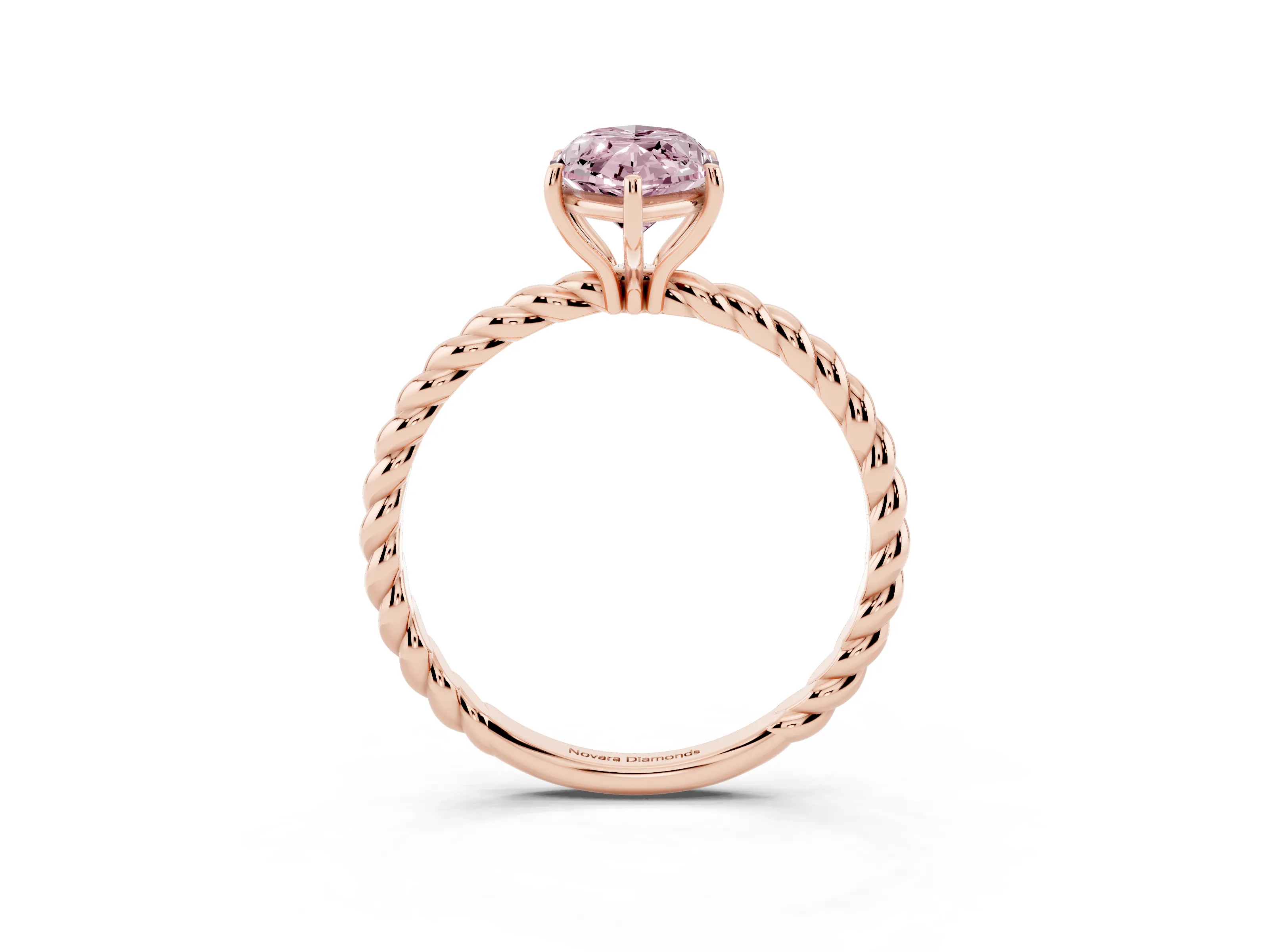 Fancy Pink Marquise Cut Diamond Solitaire Ring Set in Rose gold with Twist Band and Prong Setting