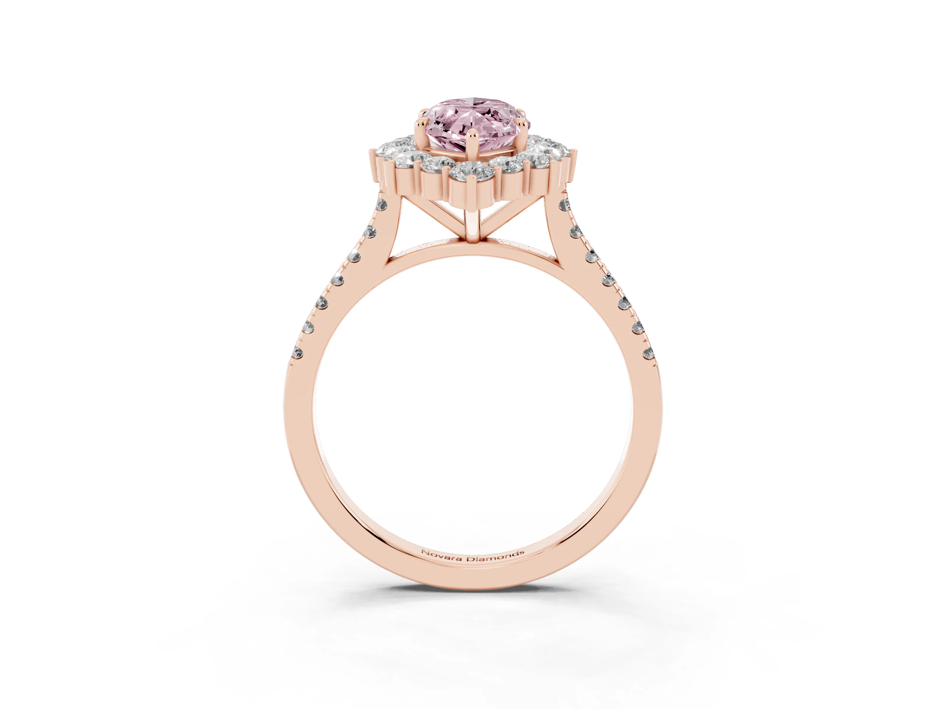 Fancy Pink Marquise Cut Diamond Halo Ring Set in Rose gold with Pavé Band and Prong Setting