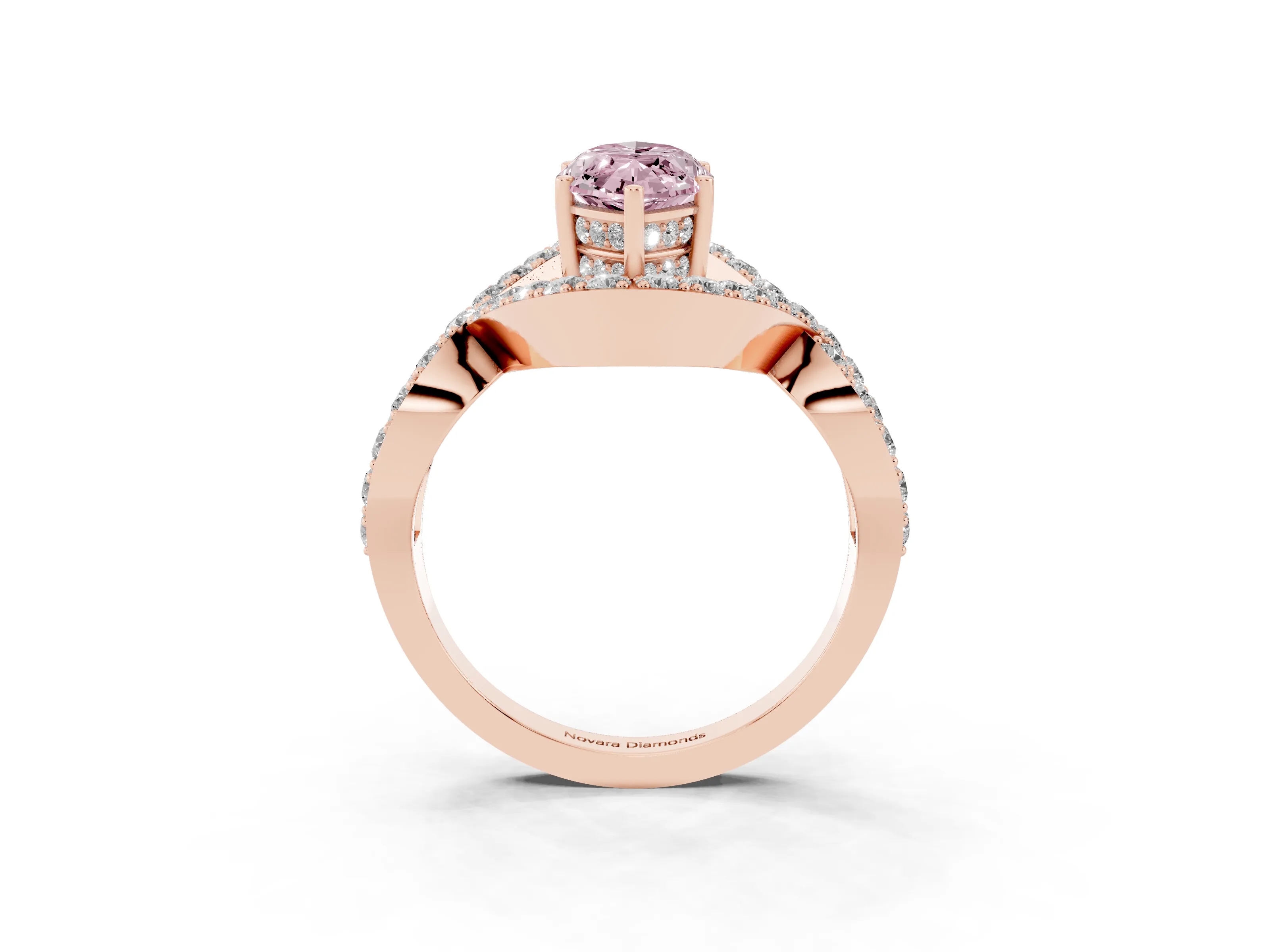 Fancy Pink Marquise Cut Diamond Solitaire Twist Band Pavé Engagement Ring Set in Rose gold