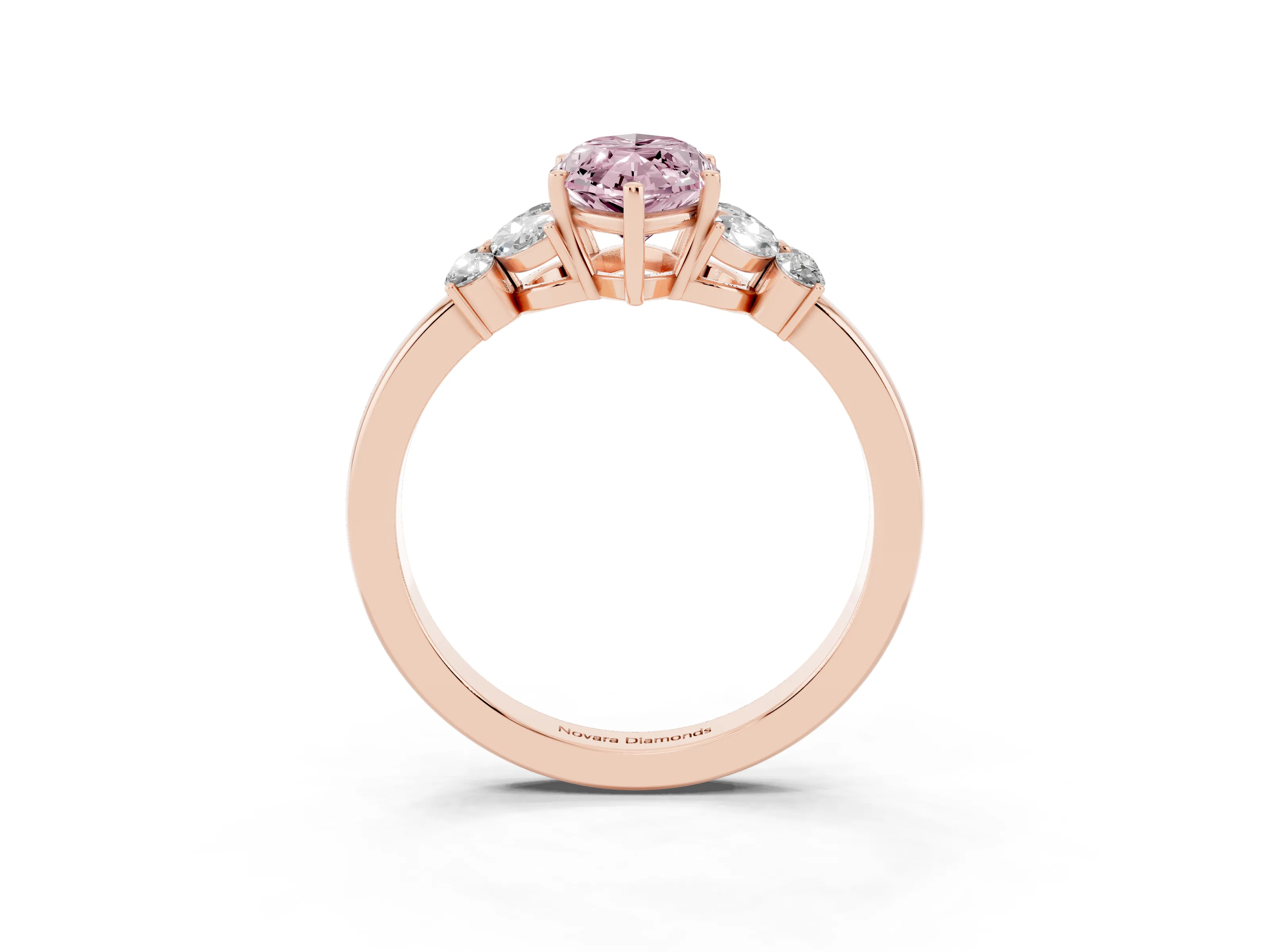 Fancy Pink Marquise Cut Diamond Solitaire Floral Ring Set in Rose gold with Marquise Petals and Prong Setting