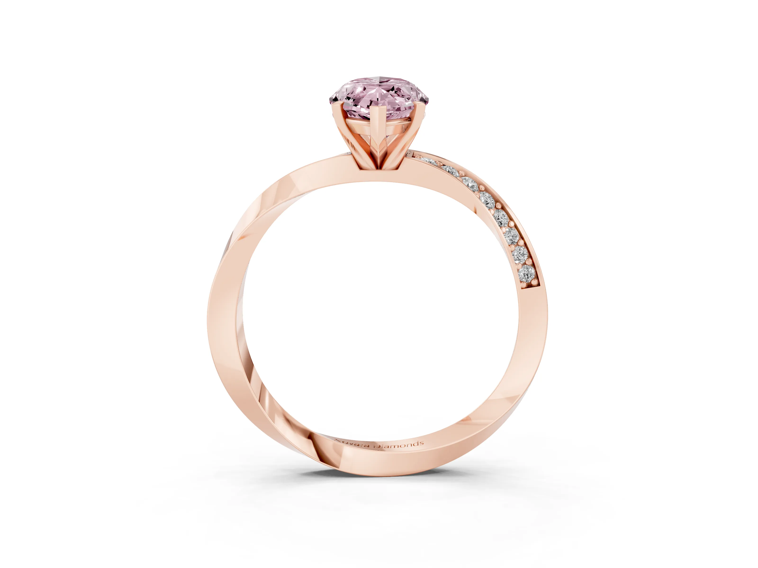 Fancy Pink Marquise Cut Diamond Engagement Ring Set in Rose gold with Side Stone Accents and Prong Setting