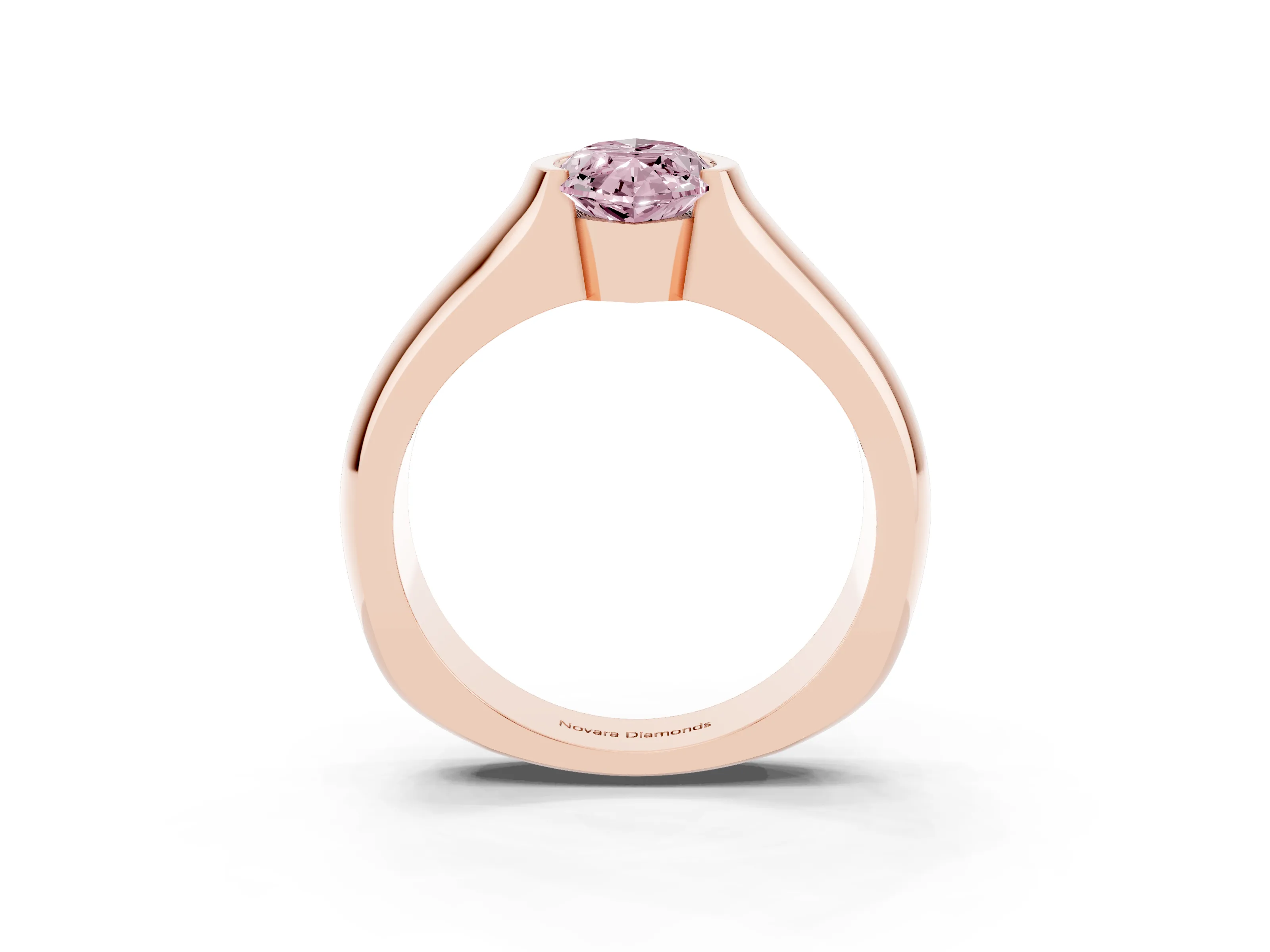 Fancy Pink Marquise Cut Diamond Bezel Solitaire Ring Set in Rose gold with Wide Band