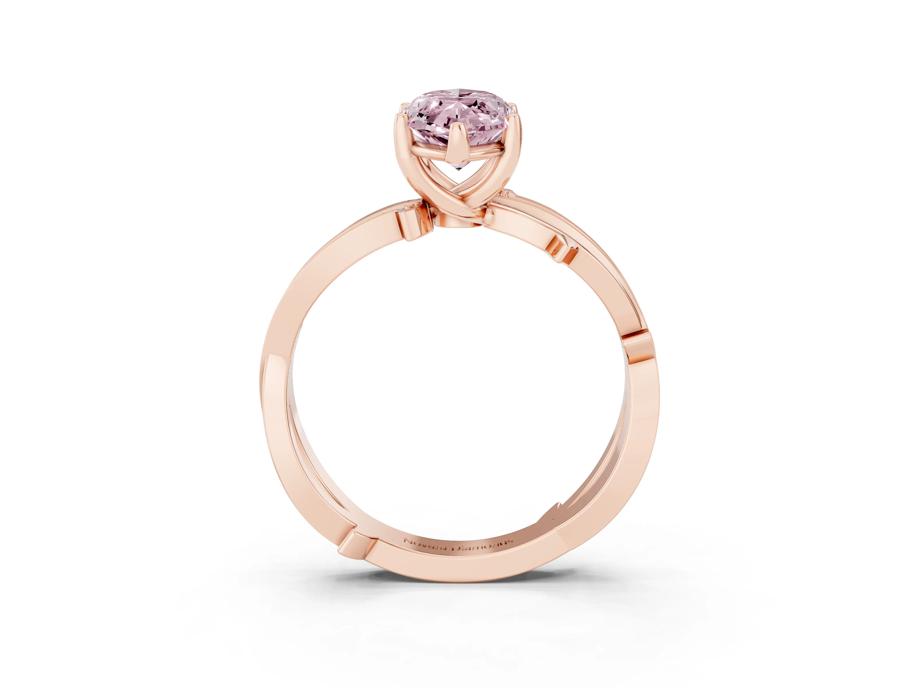 Fancy Pink Marquise Cut Diamond Pavé Twist Band Solitaire Ring Set in Rose gold with Prong Setting