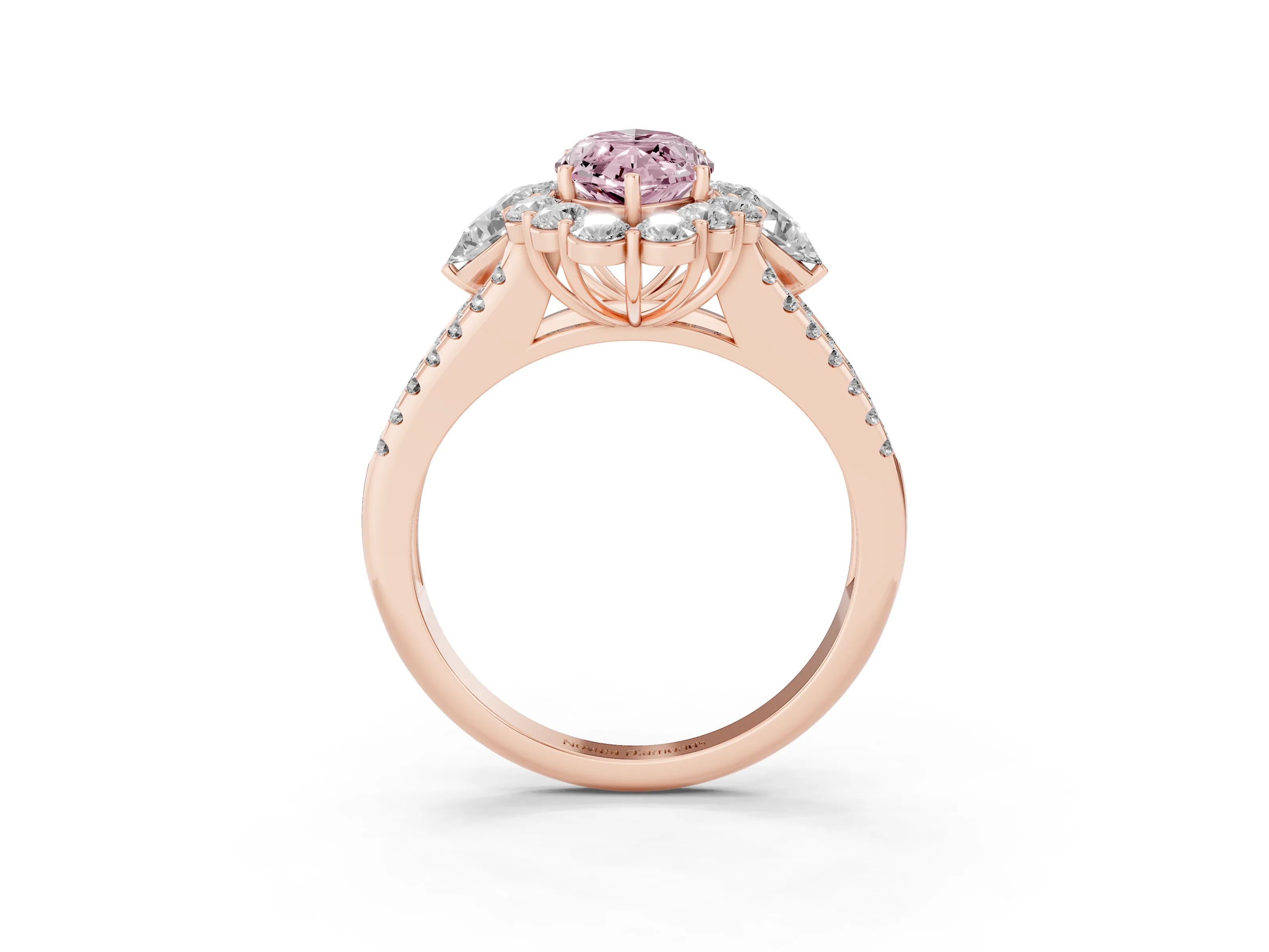 Fancy Pink Marquise Cut Diamond Halo Split Shank Engagement Ring Set in Rose gold with Prong-Held Center Stone