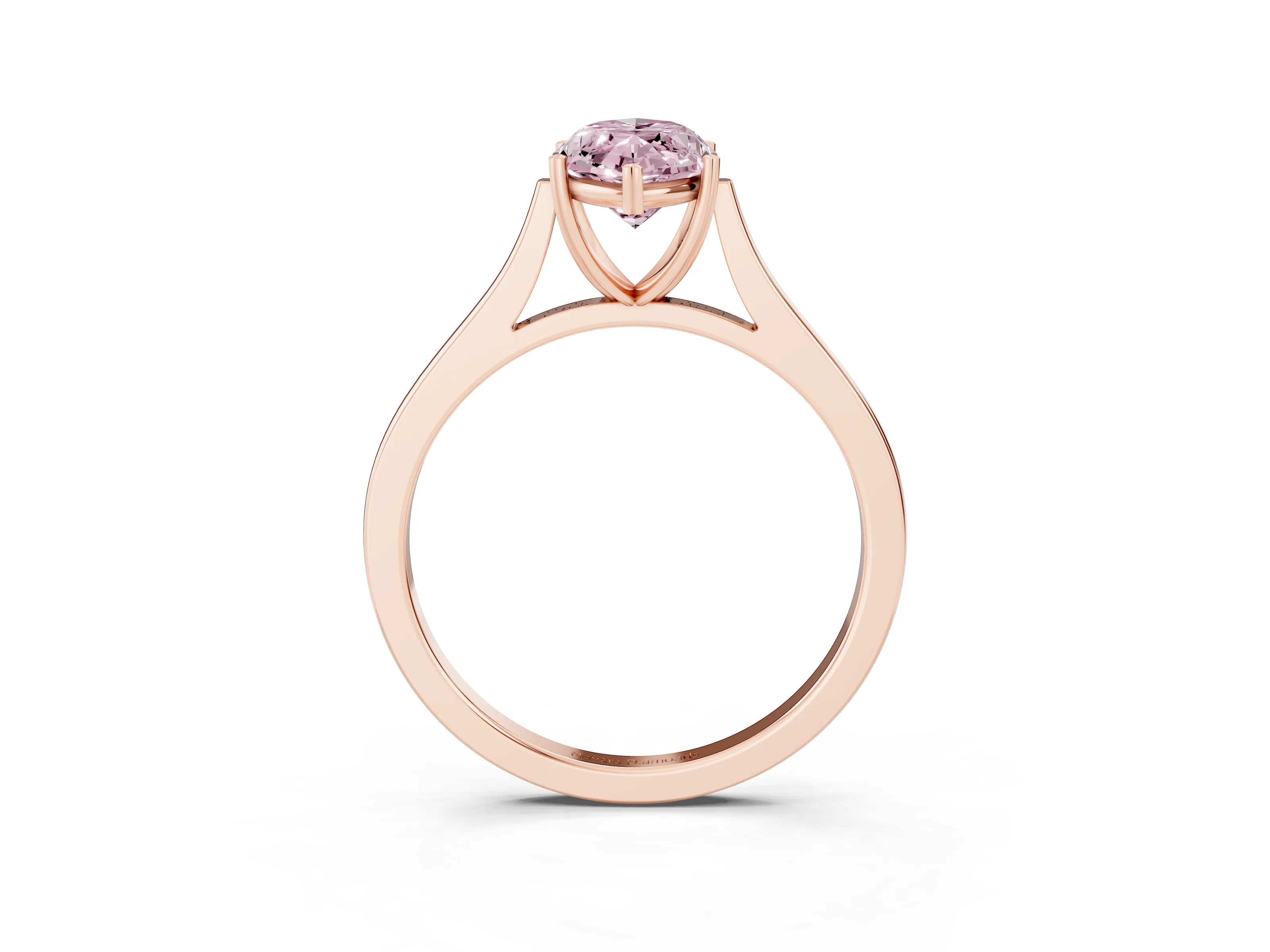 Fancy Pink Marquise Cut Diamond Solitaire Heart Prong Engagement Ring Set in Rose gold with Tapered Band
