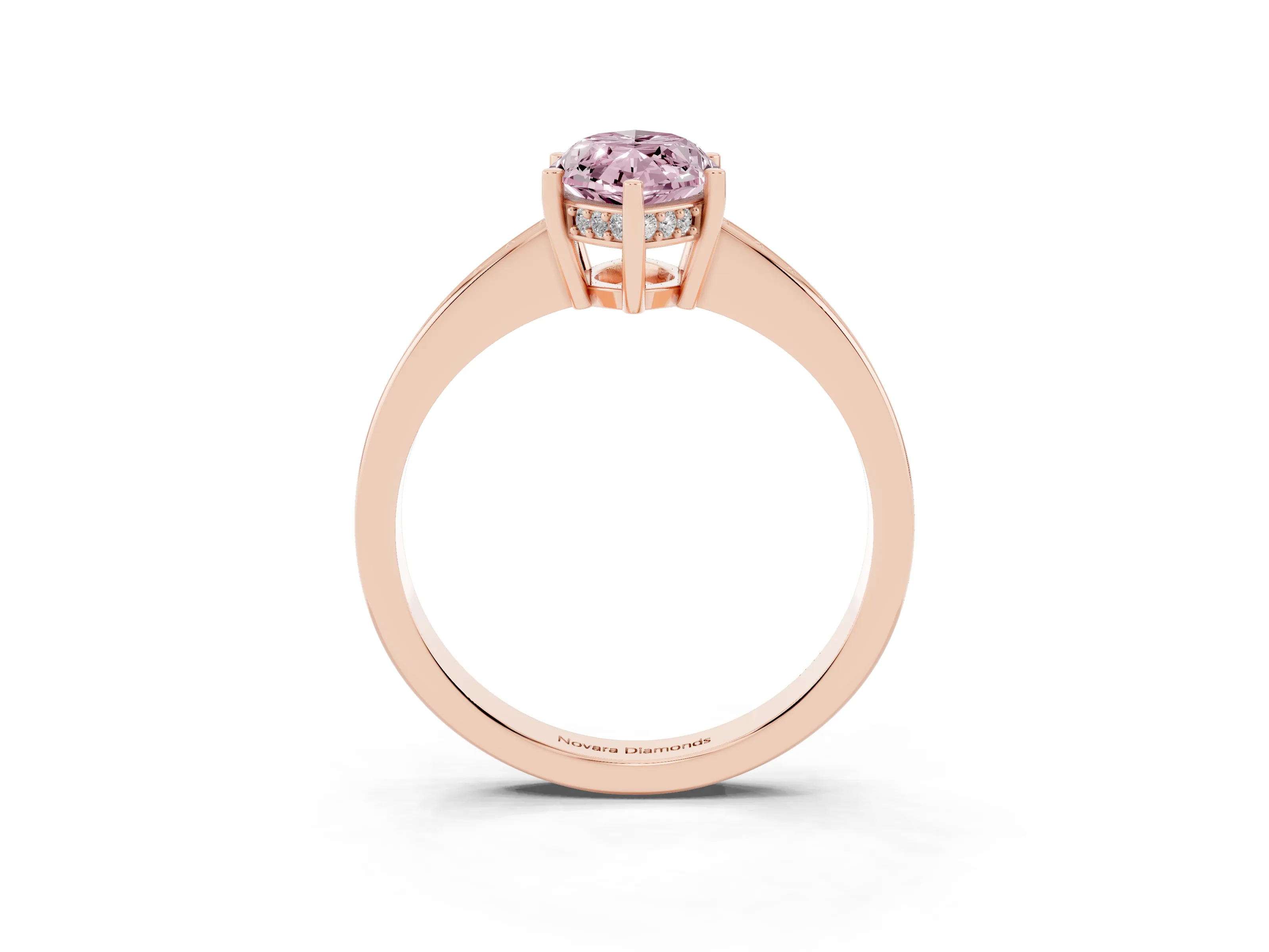 Fancy Pink Marquise Cut Diamond Pavé Band Prong Set Solitaire Ring Set in Rose gold