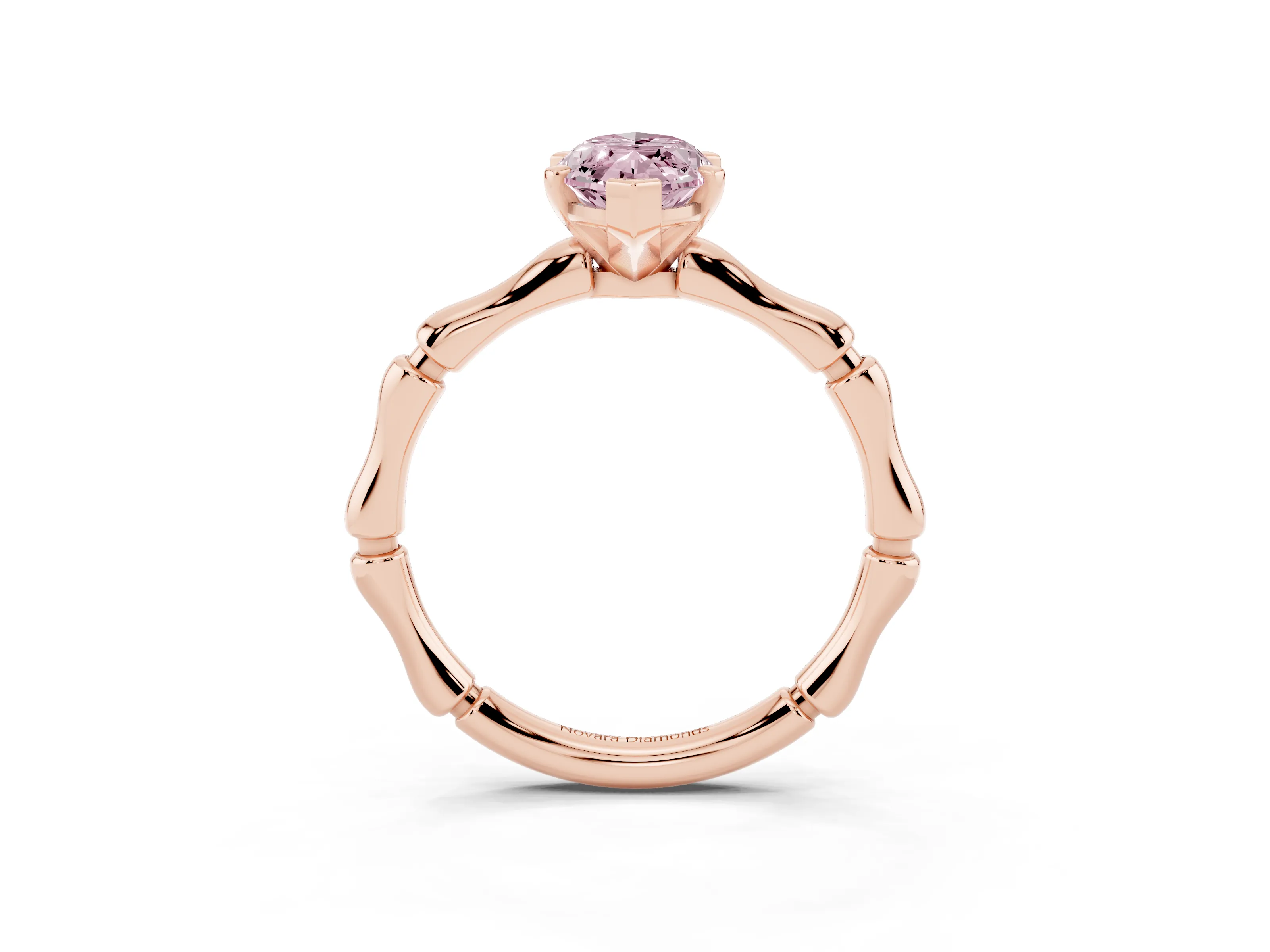 Fancy Pink Marquise Cut Diamond Solitaire Ring Set in Rose gold with Bamboo Band and Prong Setting