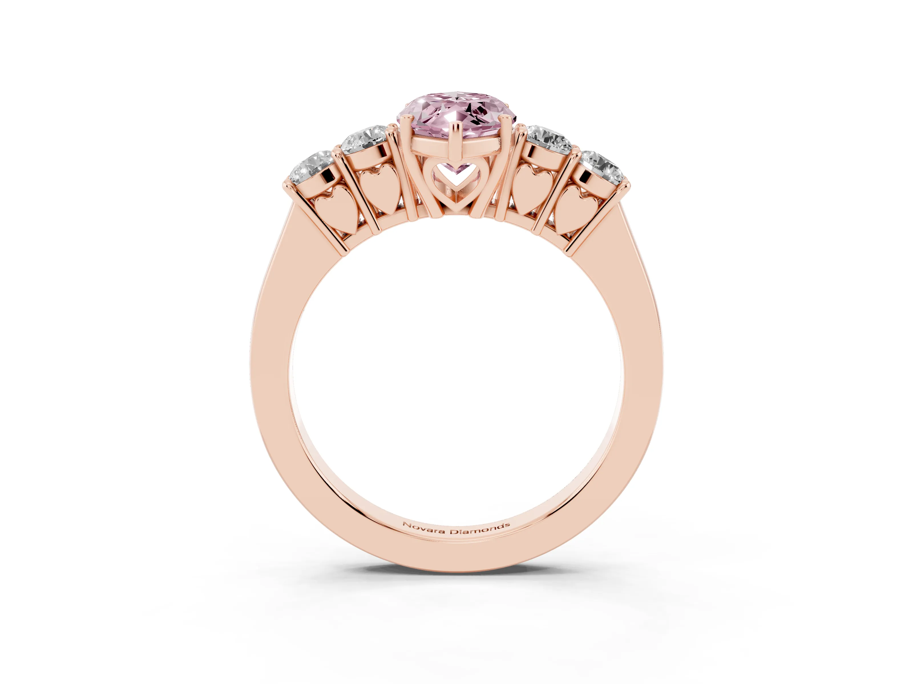 Fancy Pink Marquise Cut Diamond Five-Stone Prong Set Band Ring Set in Rose gold with Polished Band