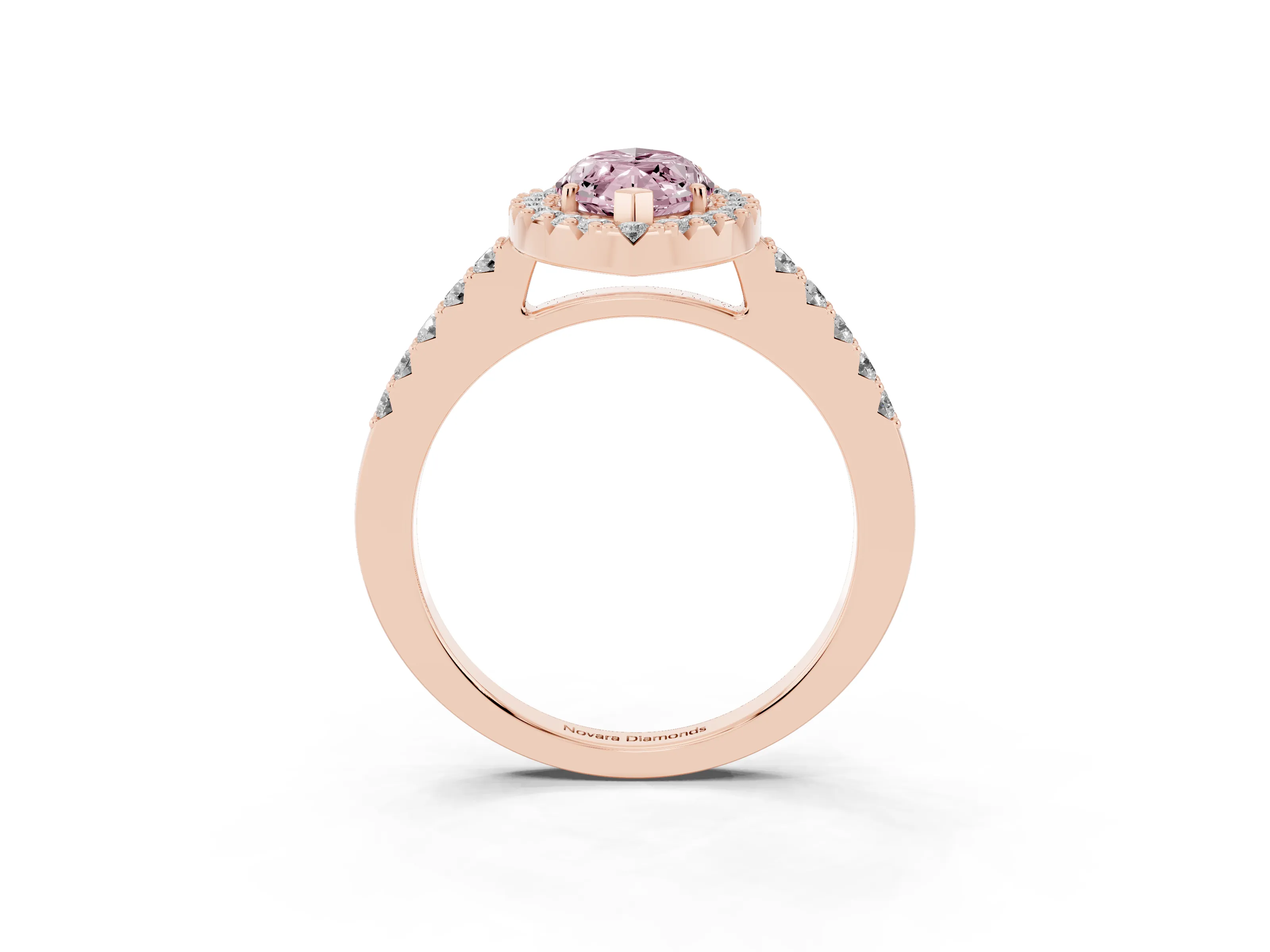 Fancy Pink Marquise Cut Diamond Halo Pavé Solitaire Ring Set in Rose gold with Prong-Set Center Stone