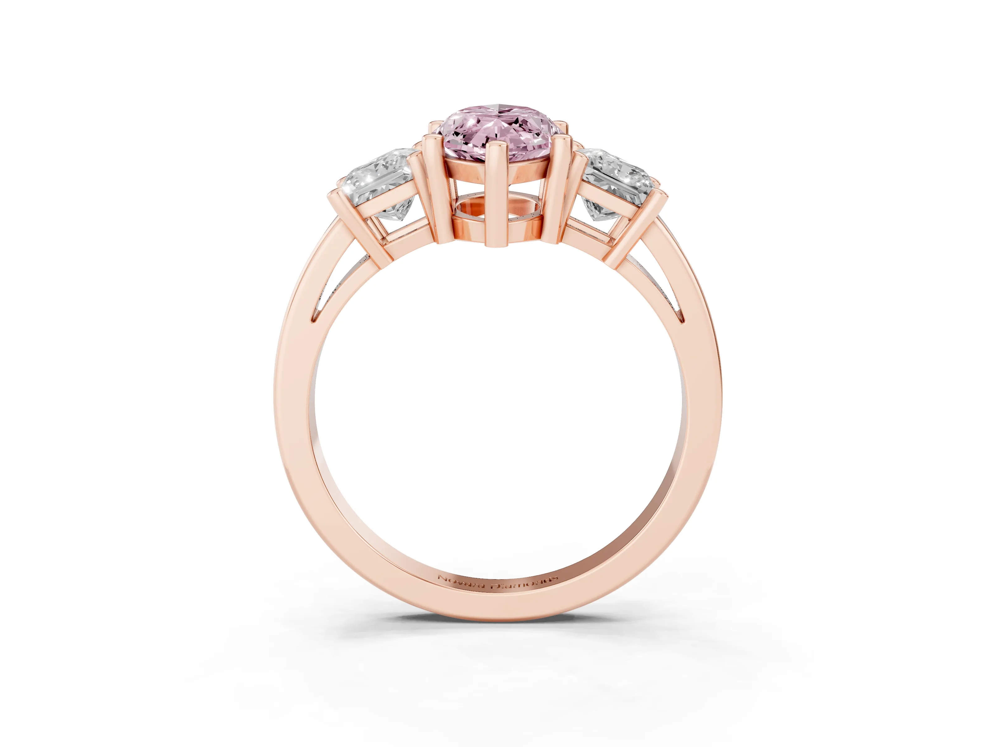 Fancy Pink Three-Stone Marquise Cut Diamond Solitaire Ring Set in Rose gold with Prong Setting