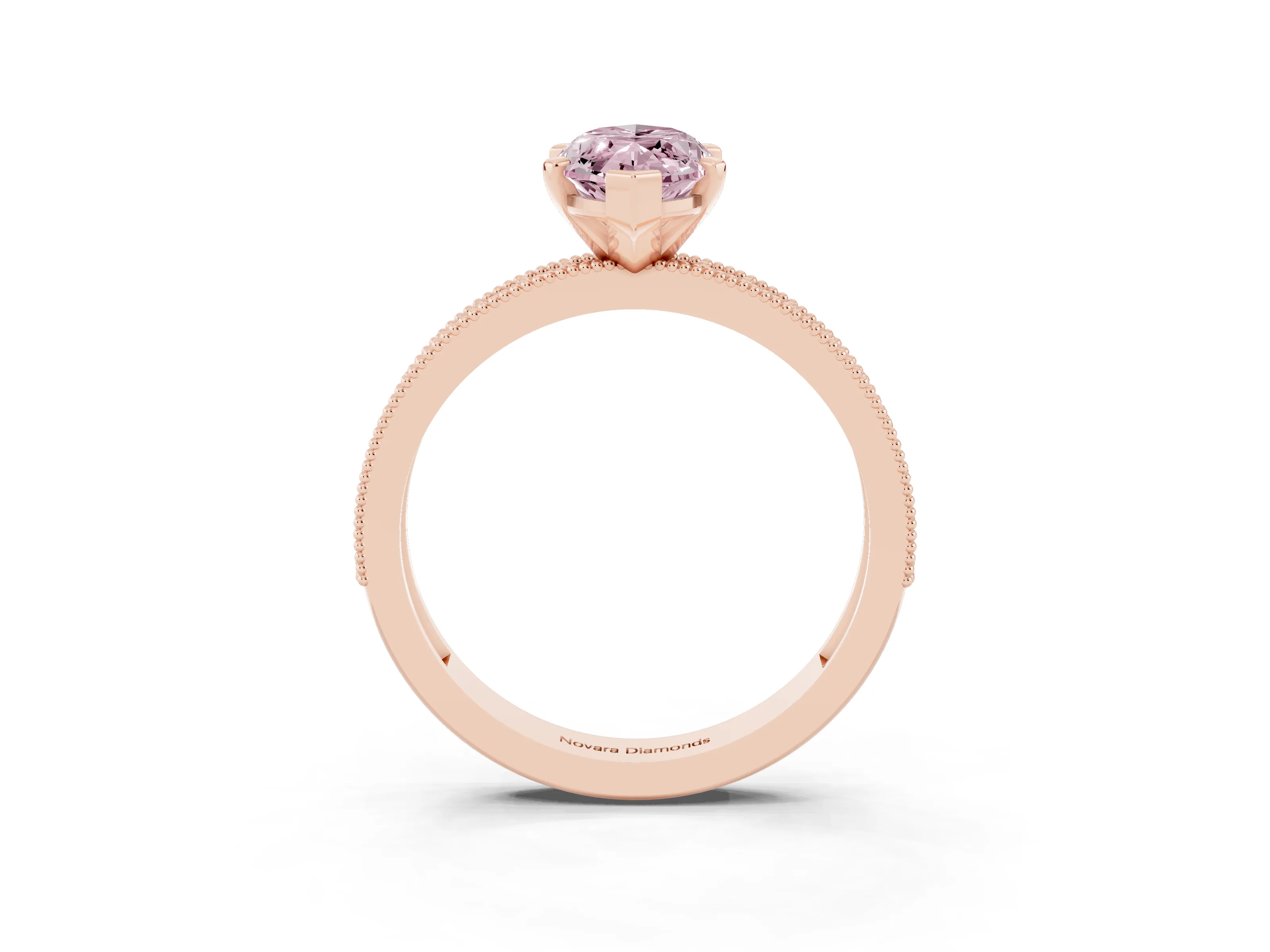 Fancy Pink Marquise Cut Diamond Milgrain Pavé Engagement Ring Set in Rose gold with Prong Setting