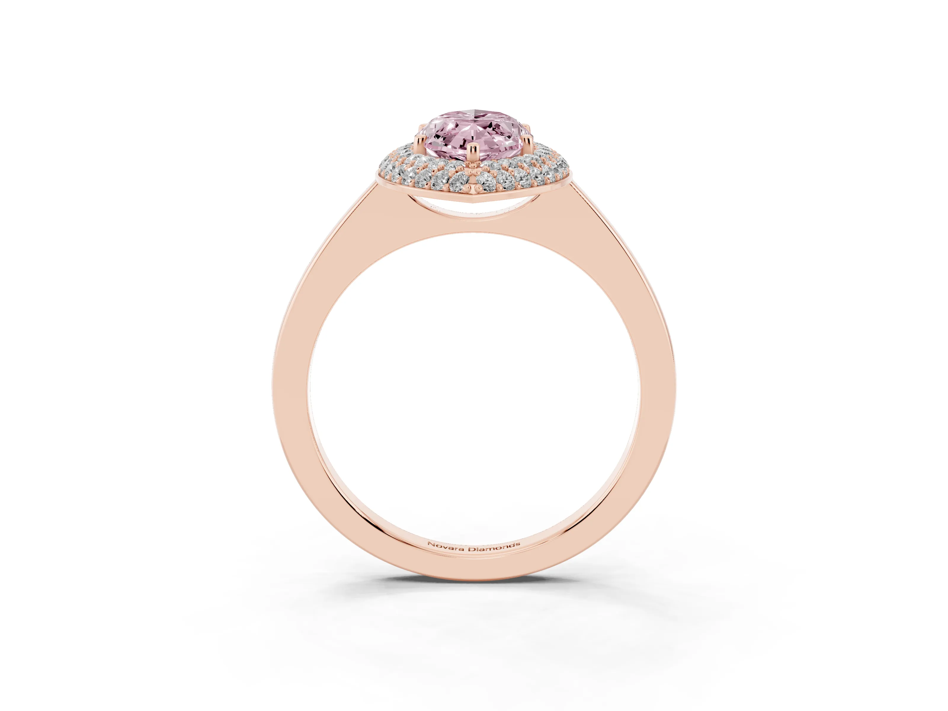 Fancy Pink Marquise Cut Diamond Halo Engagement Ring Set in Rose gold with Solitaire Band and Prong Setting