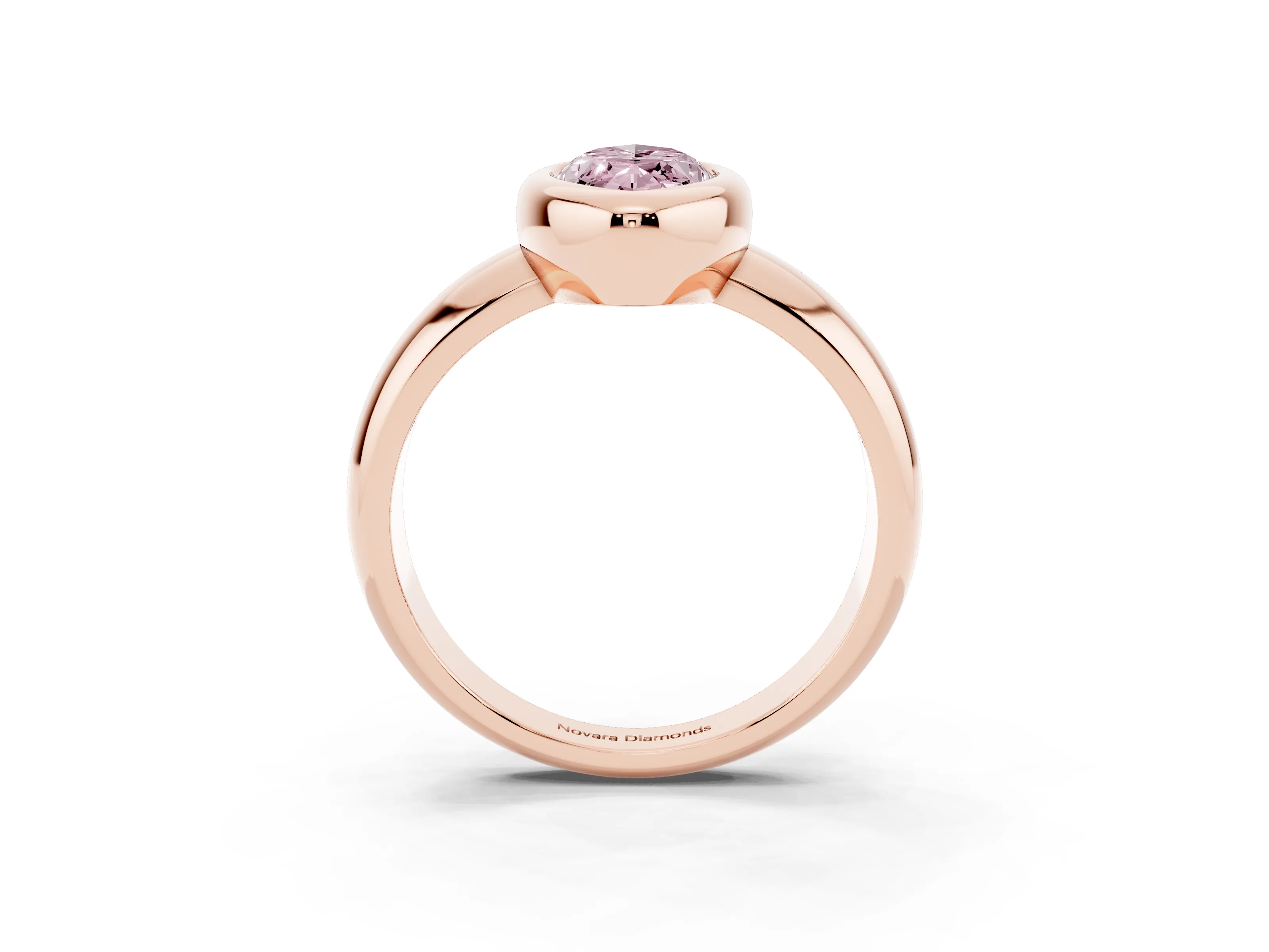 Fancy Pink Bezel Set Marquise Cut Diamond Solitaire Ring Set in Rose gold with Wide Band