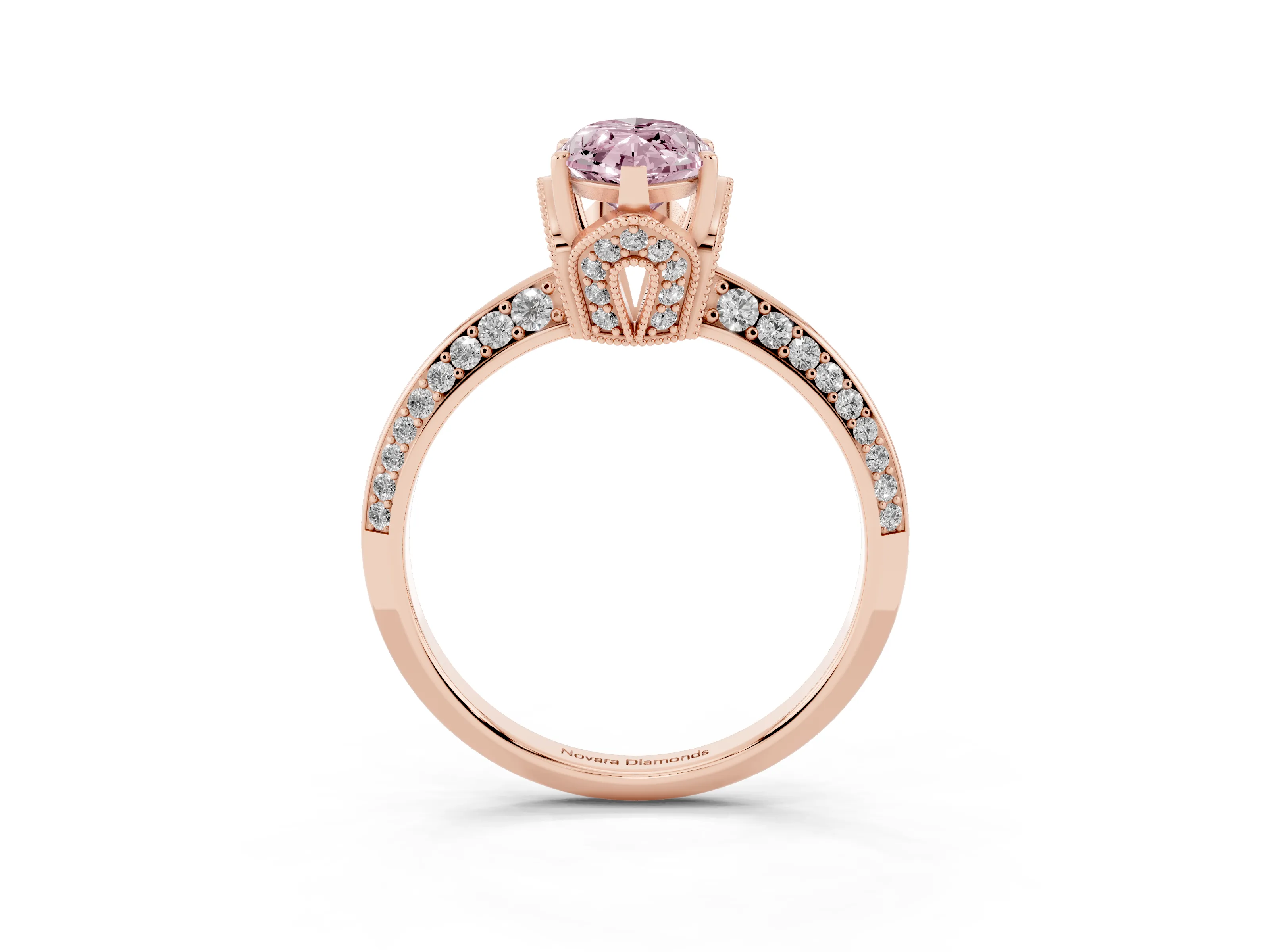 Fancy Pink Marquise Cut Diamond Solitaire Engagement Ring Set in Rose gold with Pavé Split Shank and Prong Setting