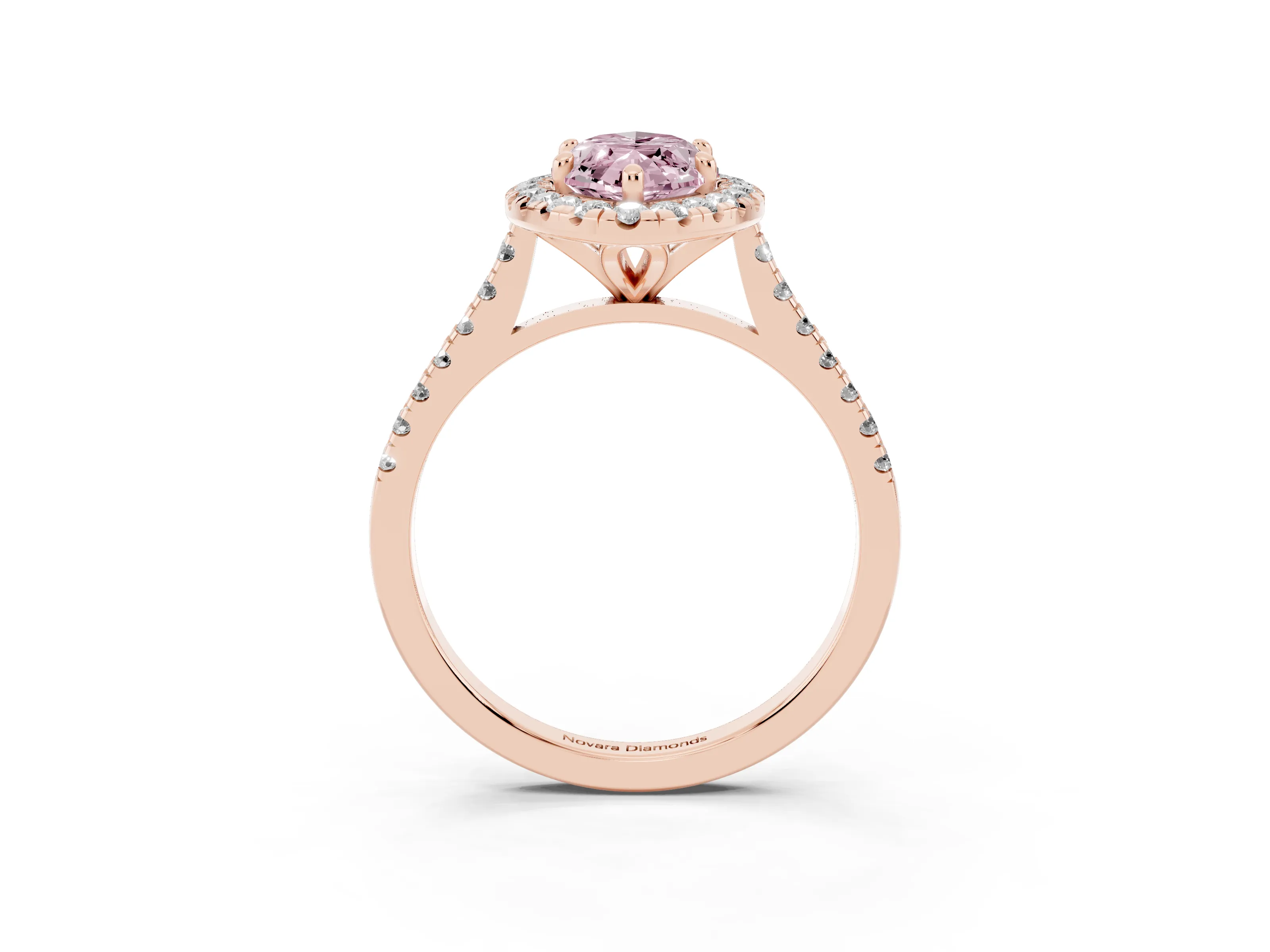 Fancy Pink Marquise Cut Diamond Cushion Halo Ring Set in Rose gold with Pavé Band